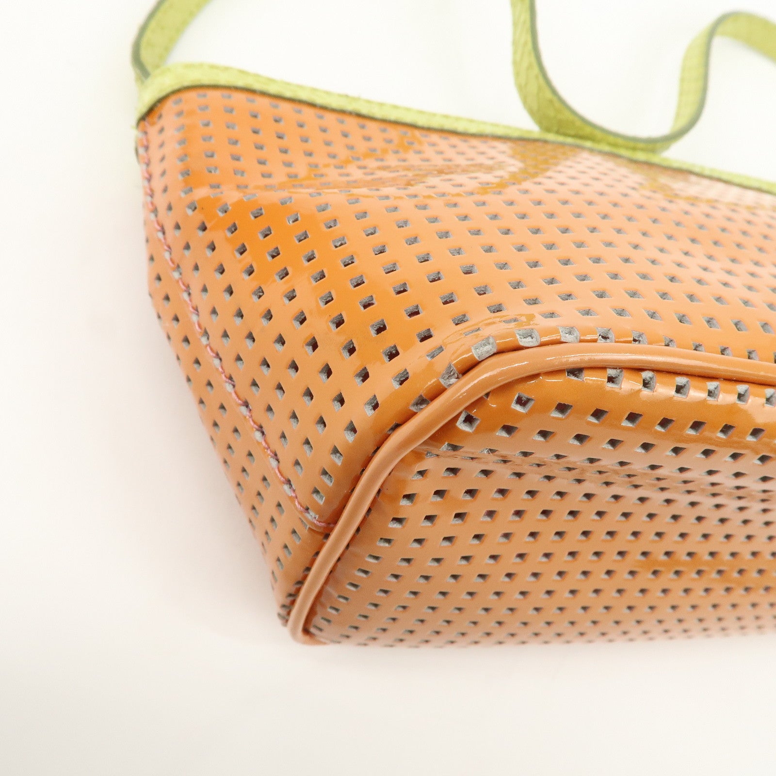 FENDI Patent Leather Mini Hand Bag Orange Lime Green 26636