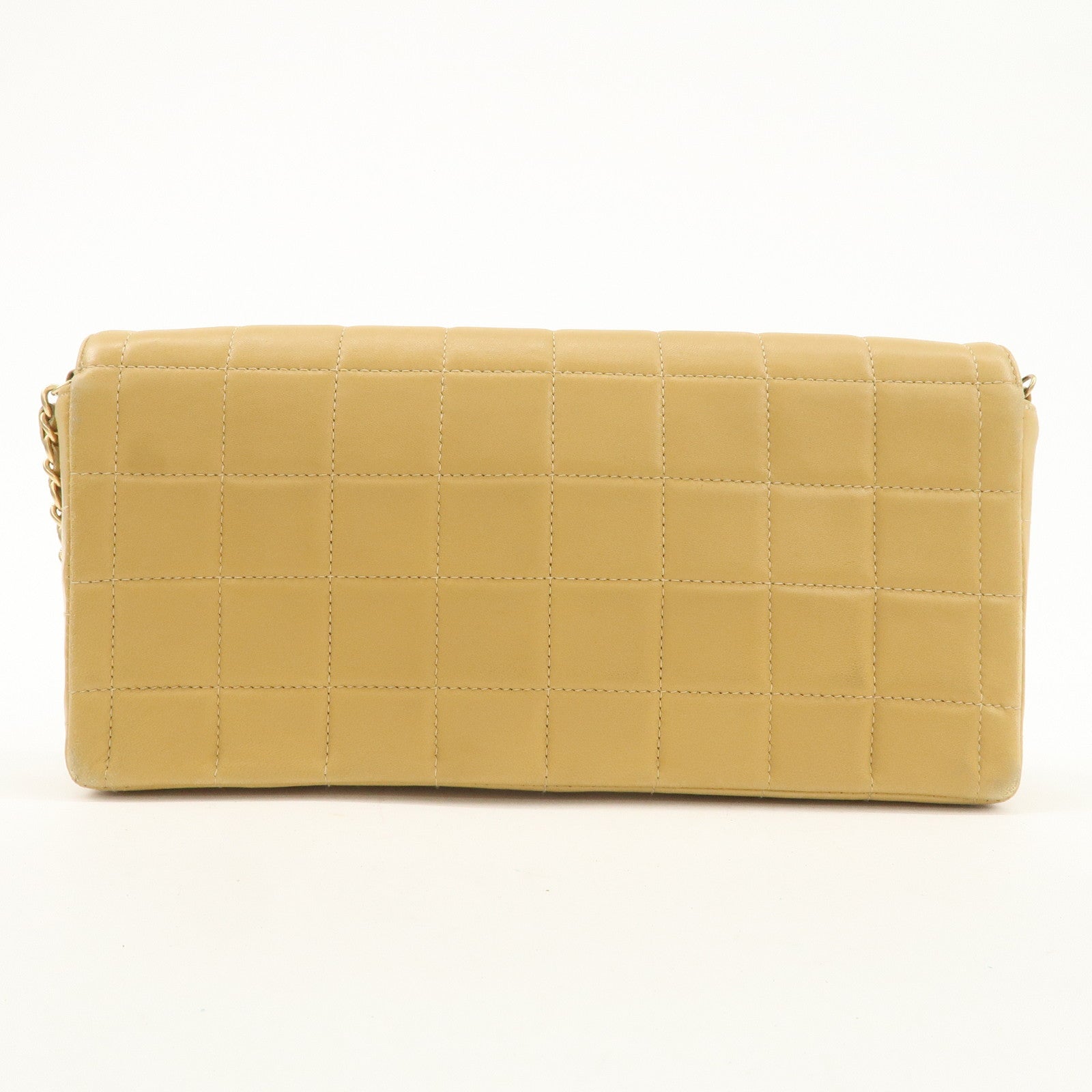 CHANEL Chocolate Bar Lamb Skin Chain Shoulder Bag Beige A15316 Used