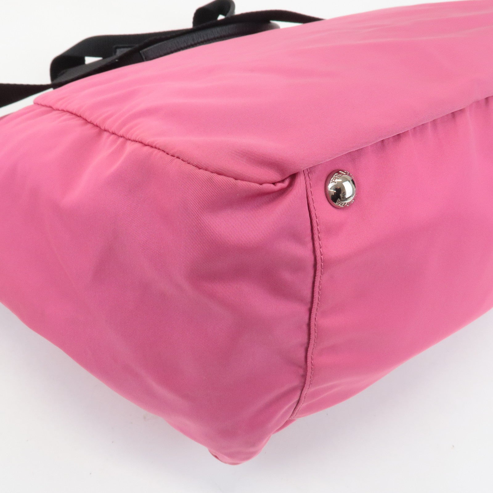 PRADA Triangle Logo Leather Nylon 2Way Bag Tote Bag Pink Black