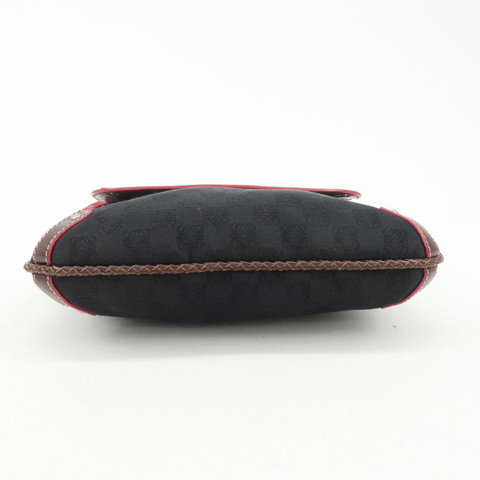 LOEWE Anagram Leather Canvas Chain Shoulder Bag Black Brown