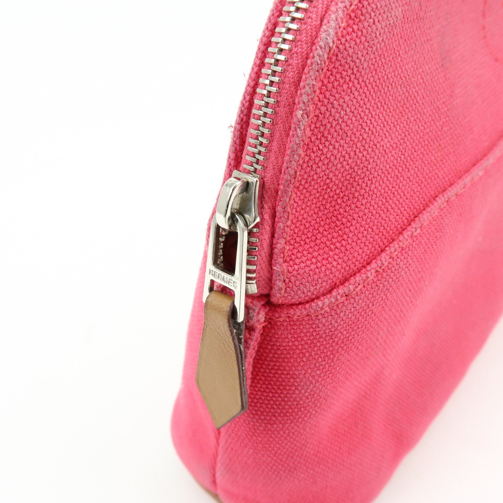 HERMES Bolide Set of 2 Cotton Leather Pouch Cosmetic Case Navy Pink