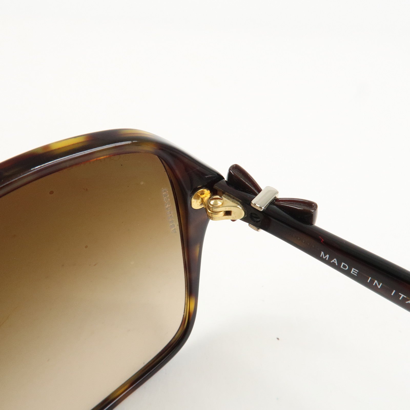 CHANEL Plastic Coco Mark Sunglasses Brown Ribbon Used