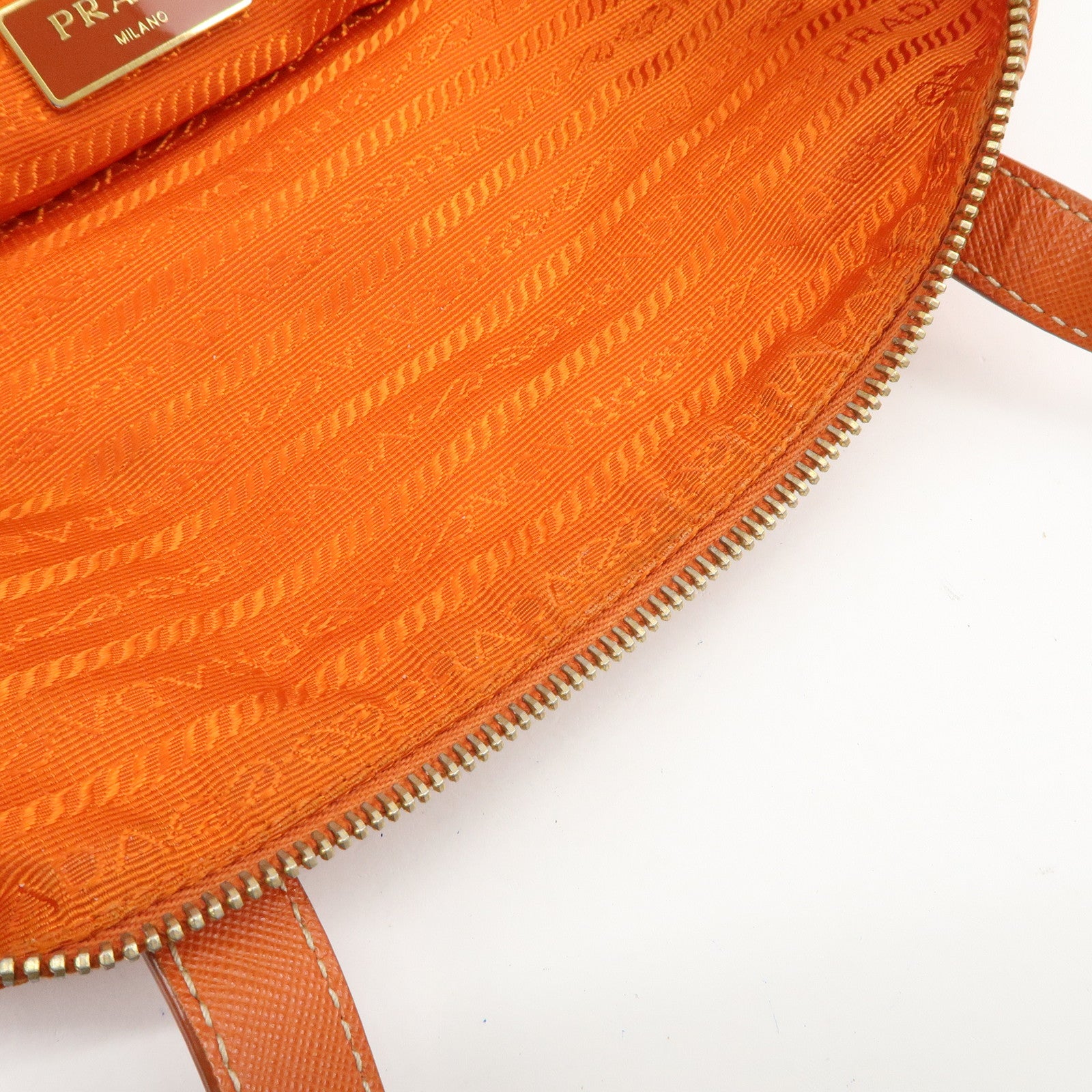 PRADA Nylon Saffiano Leather Tote Bag Hand Bag Orange