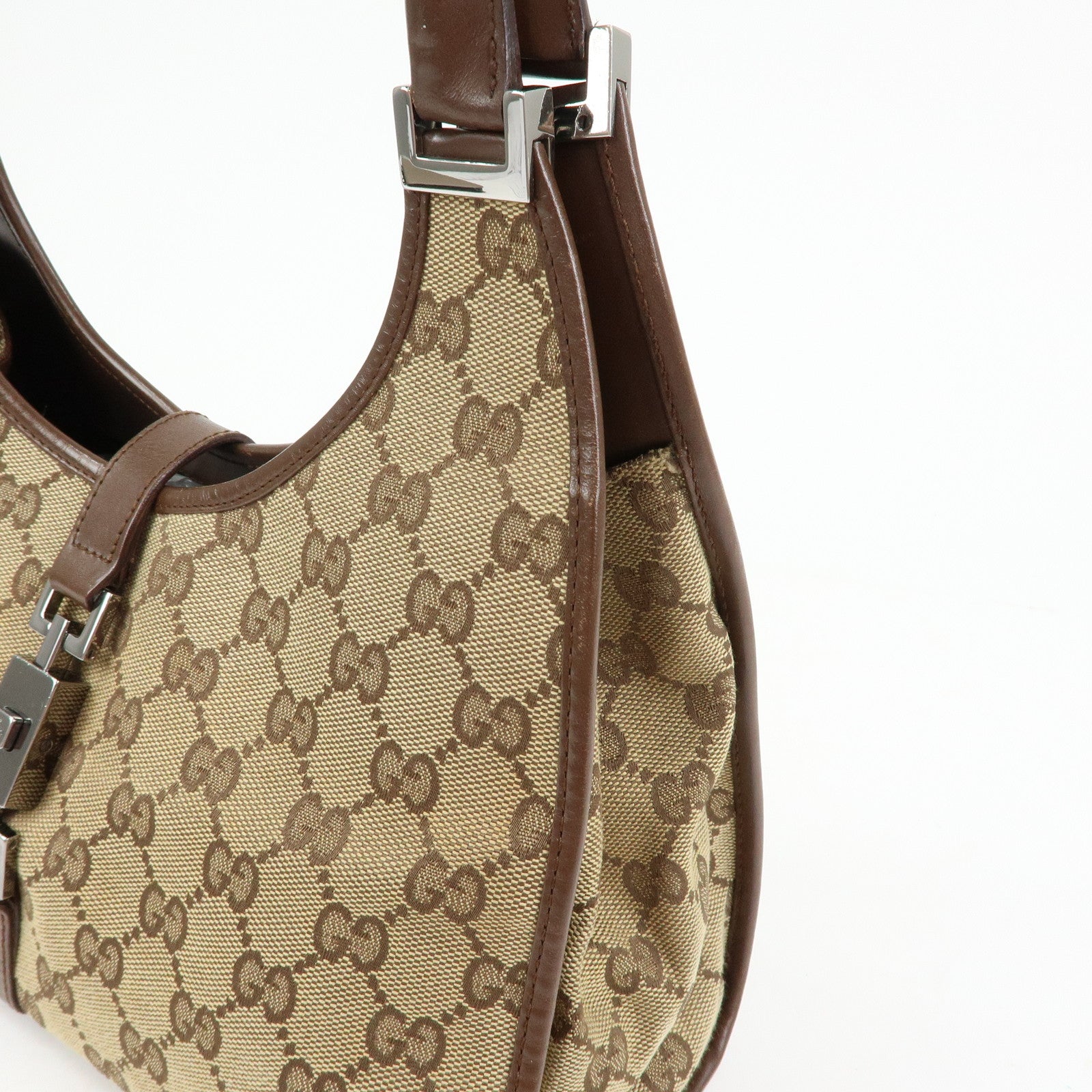 GUCCI Jackie GG Canvas Leather Shoulder Bag Beige Brown 002.1067