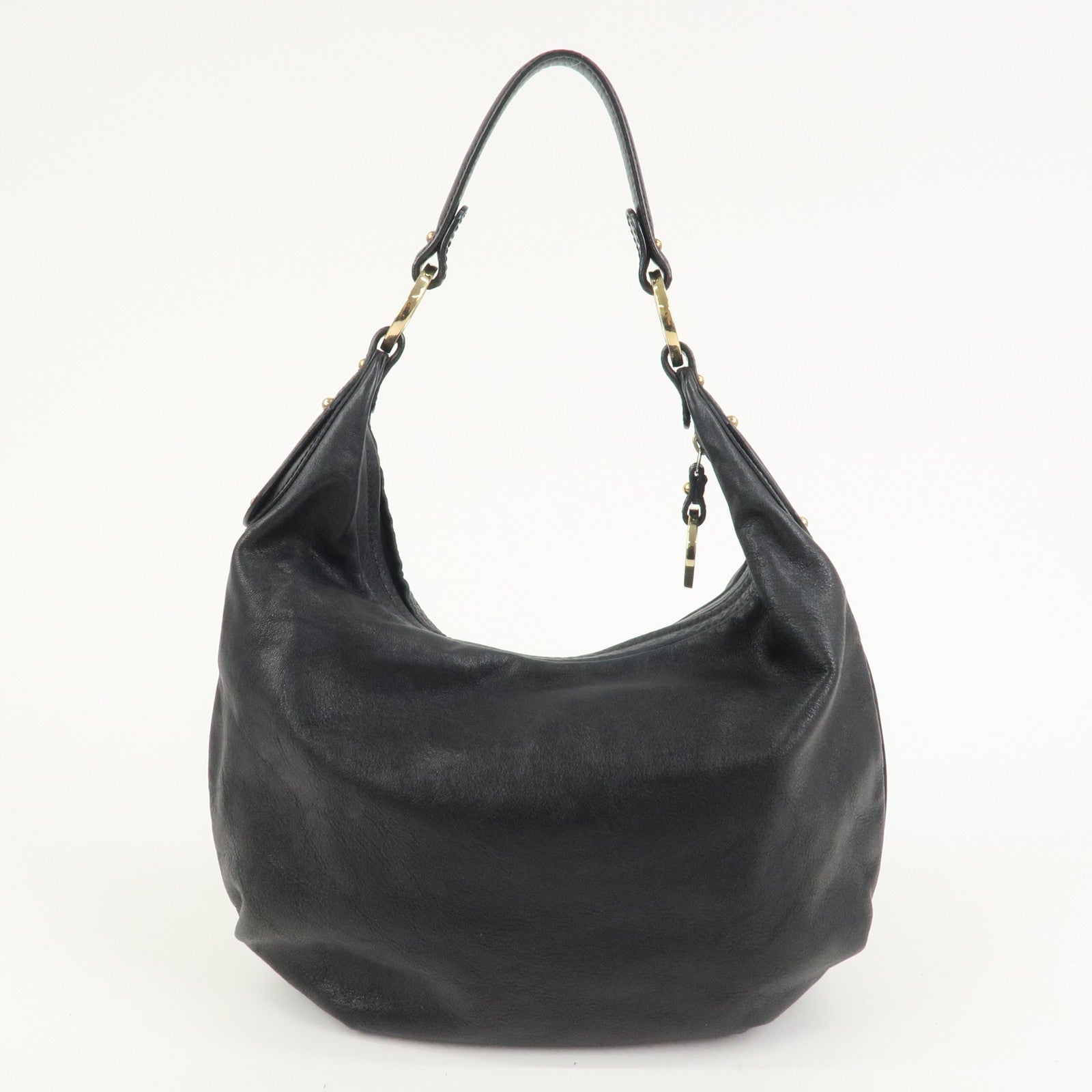 FENDI Leather Shoulder Bag Hand Bag Black 8BR340