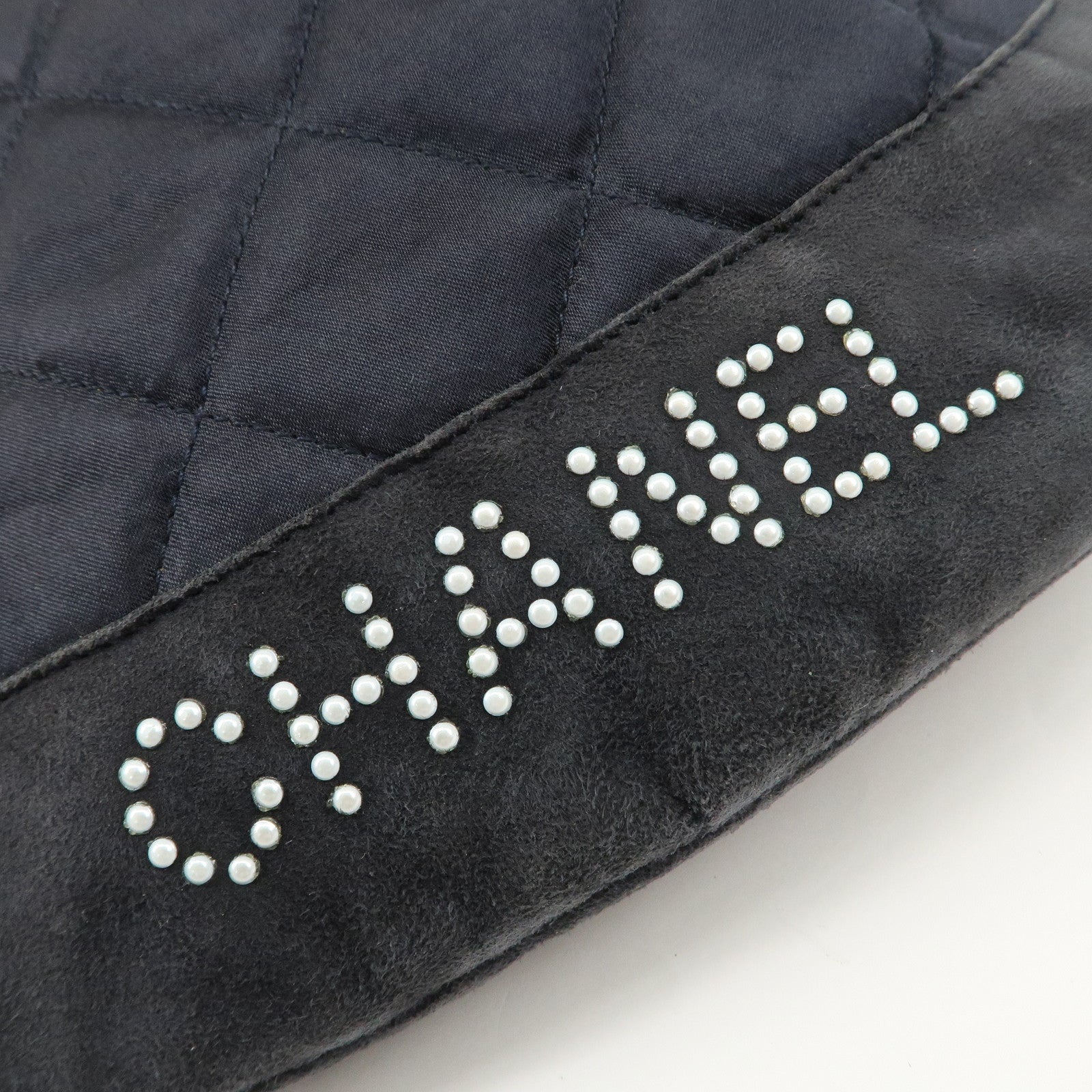 CHANEL Matelasse Satin Suede Drawstring Back Pack Black Used