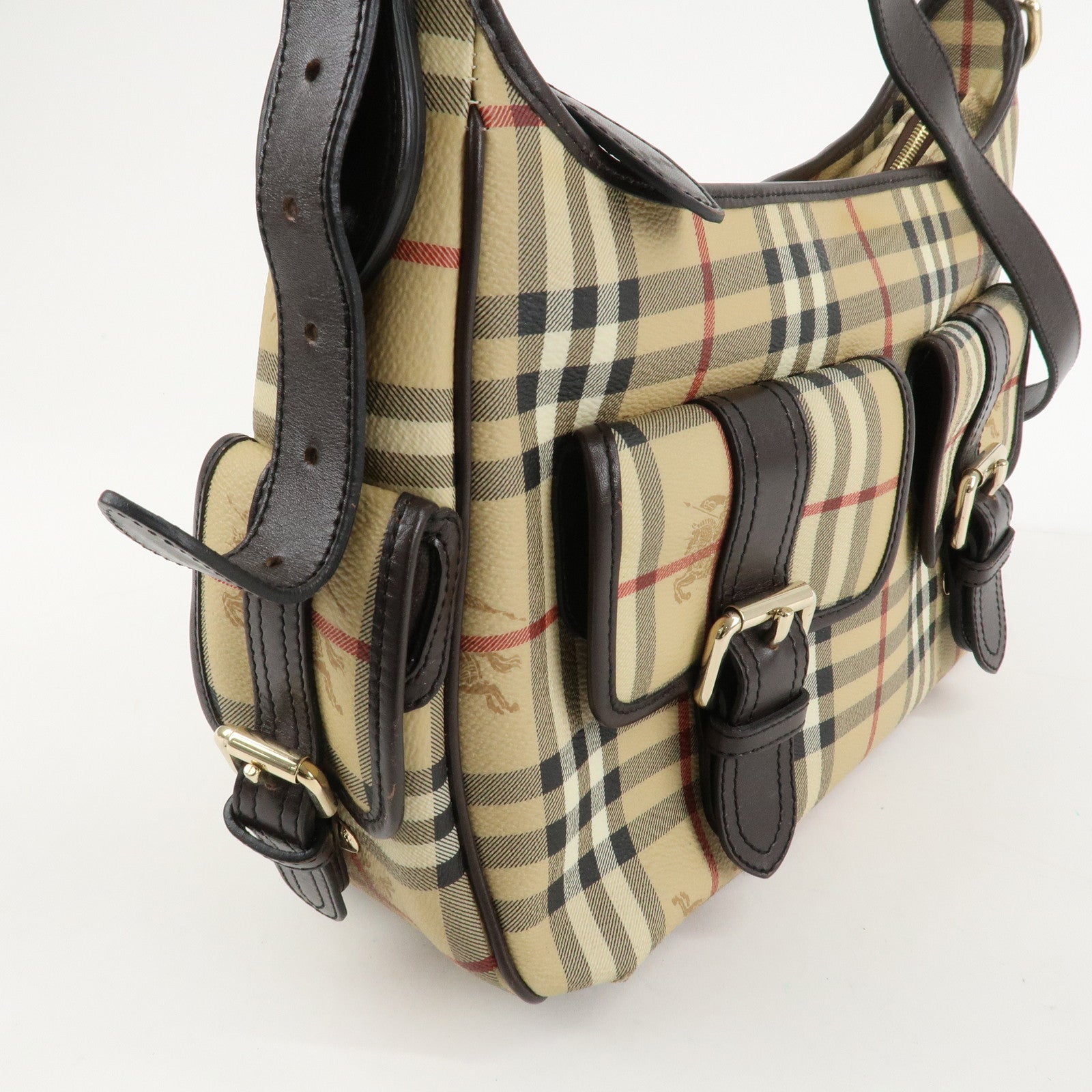 BURBERRY Nova Plaid Canvas Leather Shoulder Bag Hand Bag Used