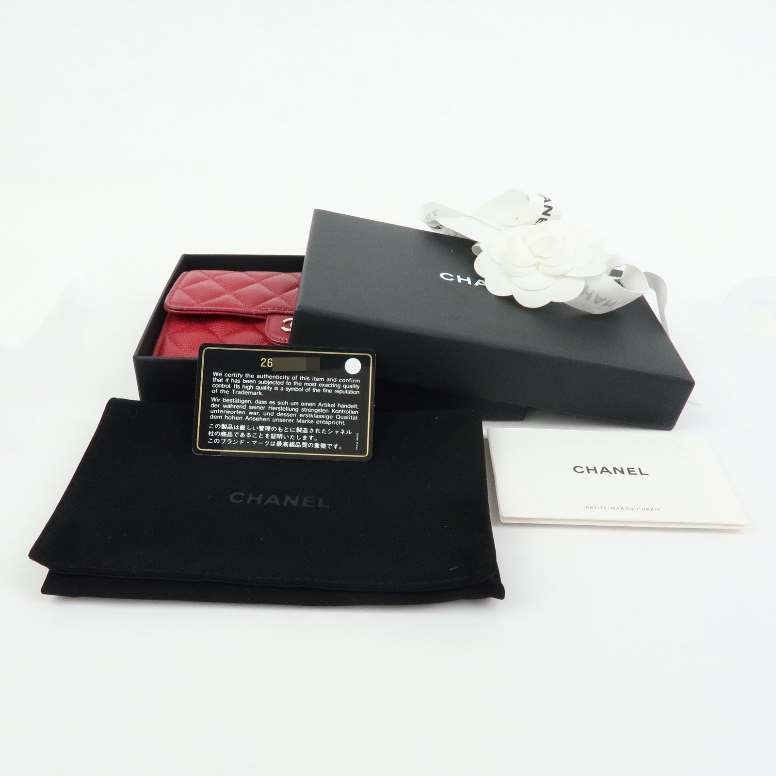 CHANEL COCO Mark Matelasse Caviarskin Flap Long Wallet Red