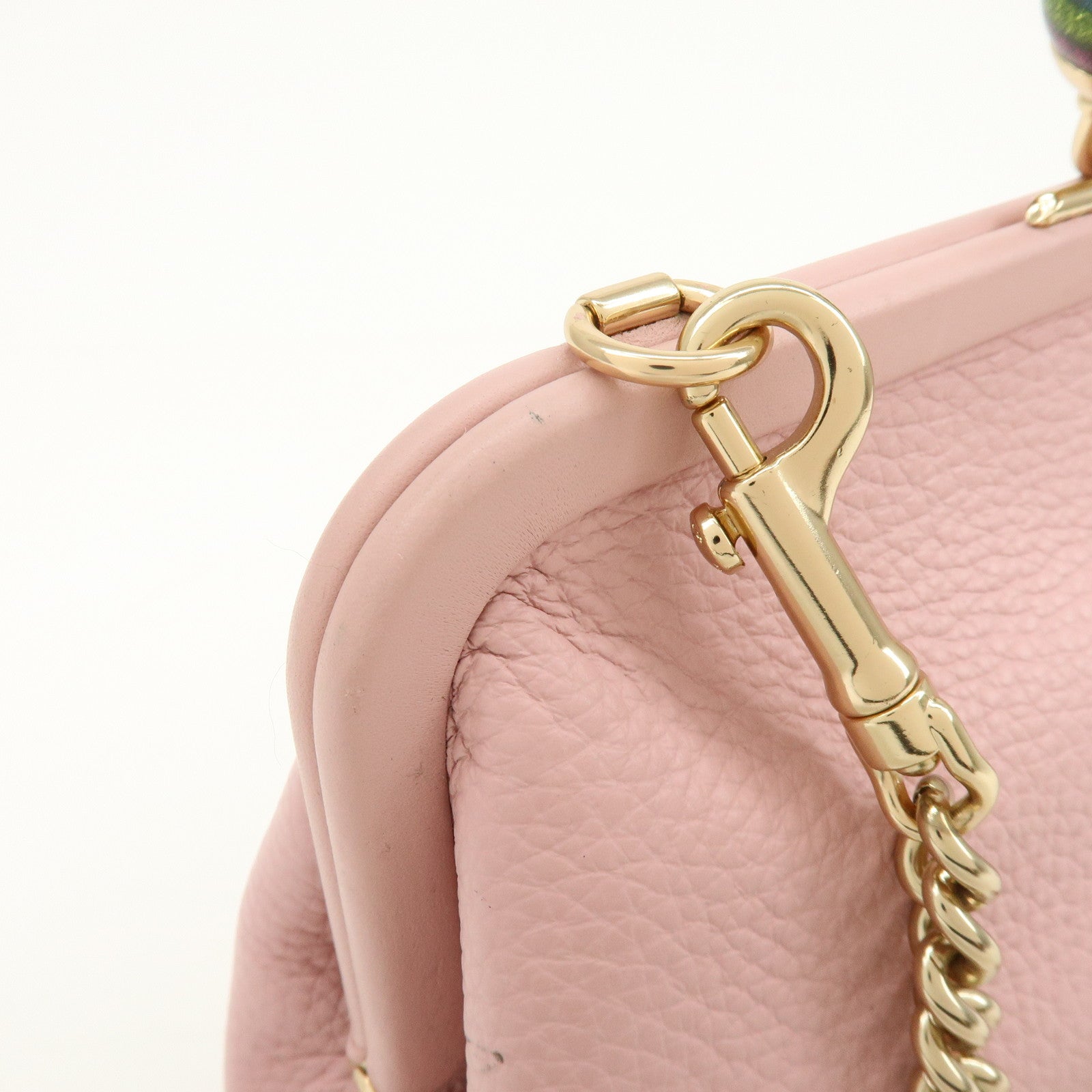 COACH Leather Kiss Lock Chain Shoulder Bag Crossbody Bag Pink