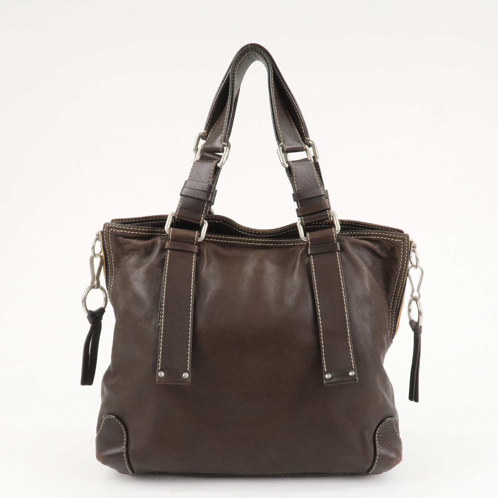 Chloe Patsy Studs Logo Leather Tote Bag Shoulder Bag Brown Used