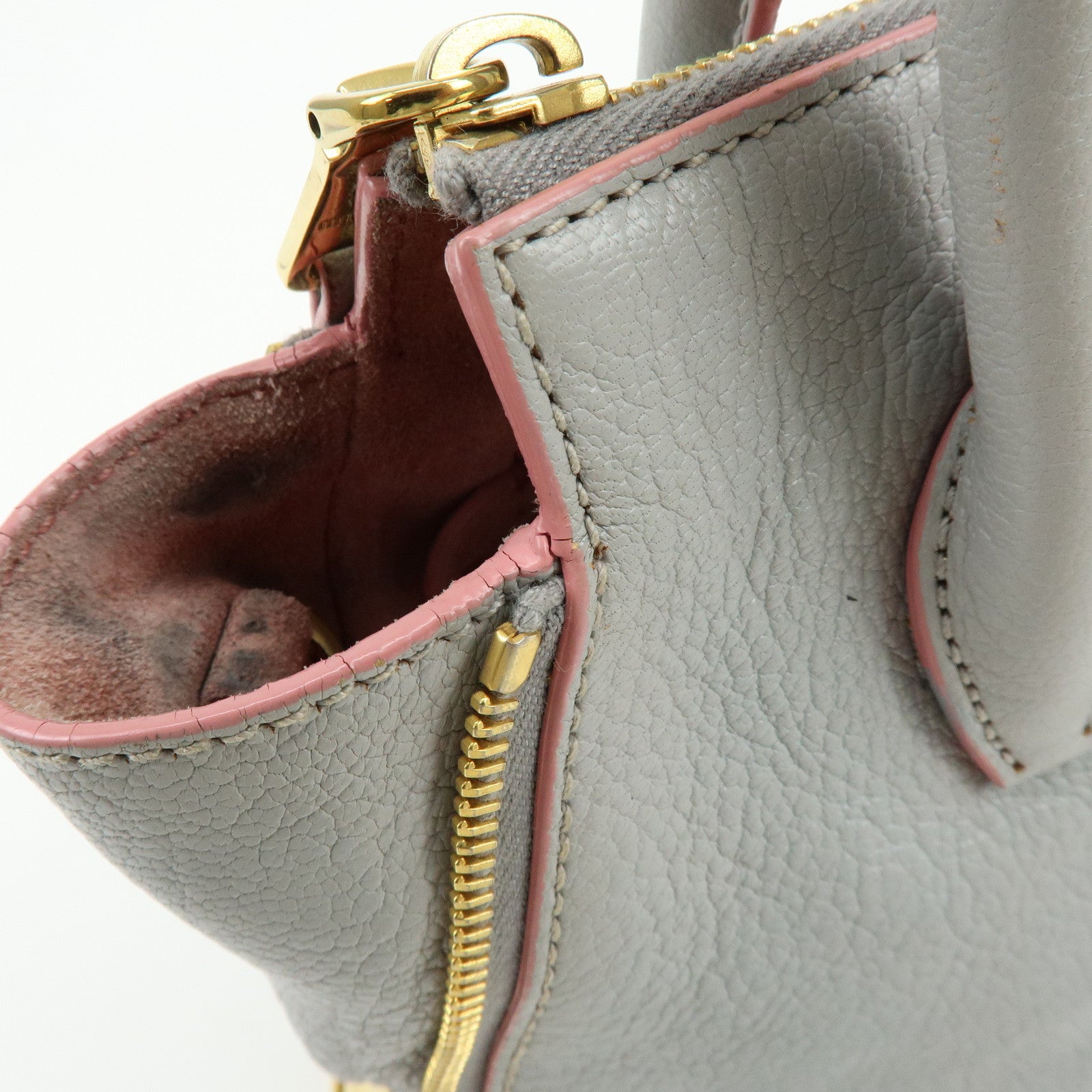 MIU MIU Madras Leather 2Way Bag Hand Bag Gray Pink 5BA003