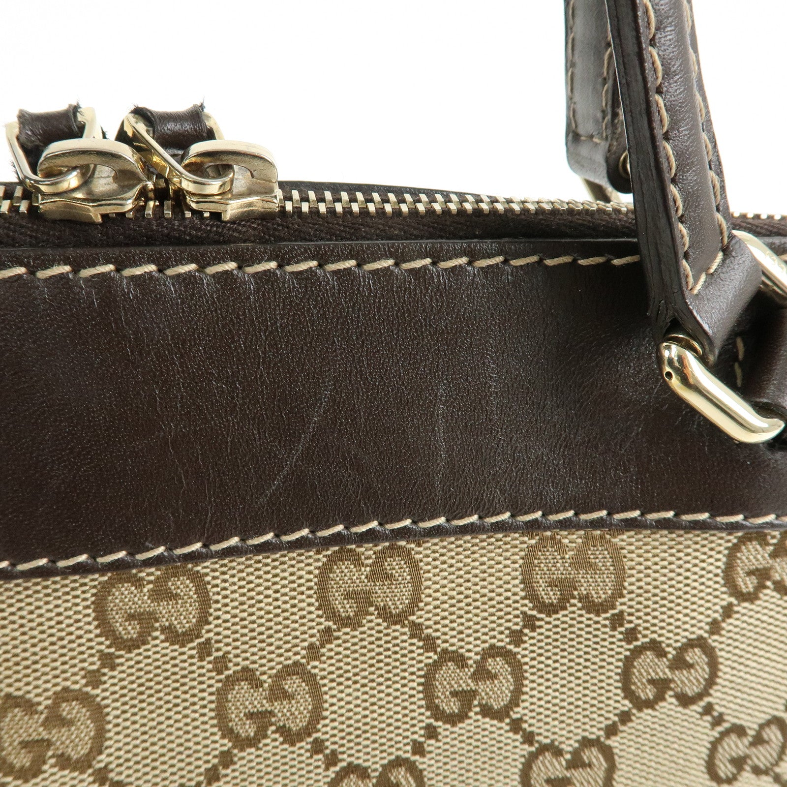 GUCCI Mayfair GG Canvas Leather Hand Bag Beige Brown 269894