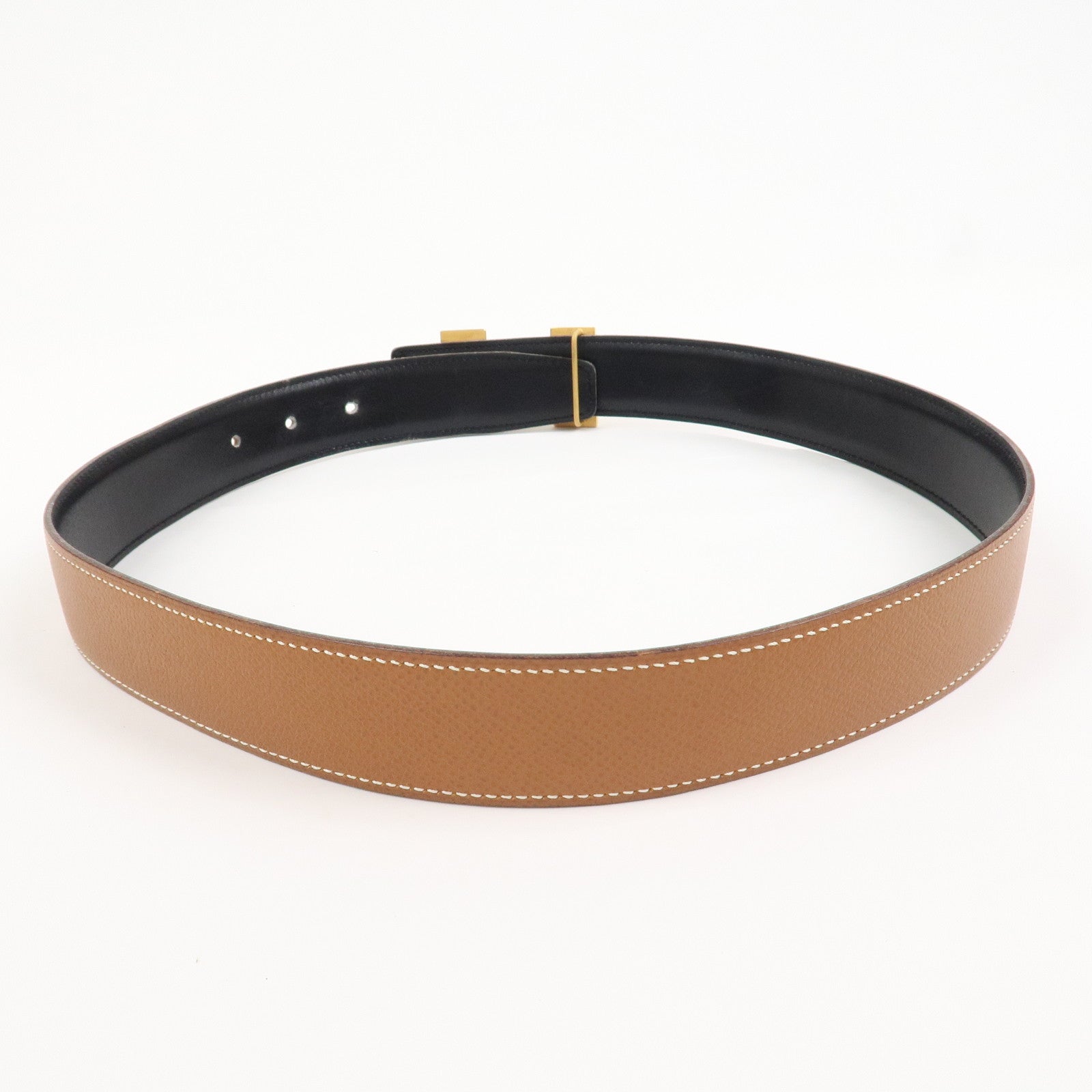 HERMES Leather H Buckle Constance Belt Reversible Black