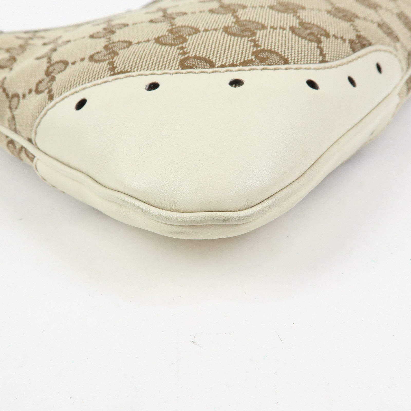 GUCCI GG Monogram Canvas Leather Shoulder Bag Beige White 145778