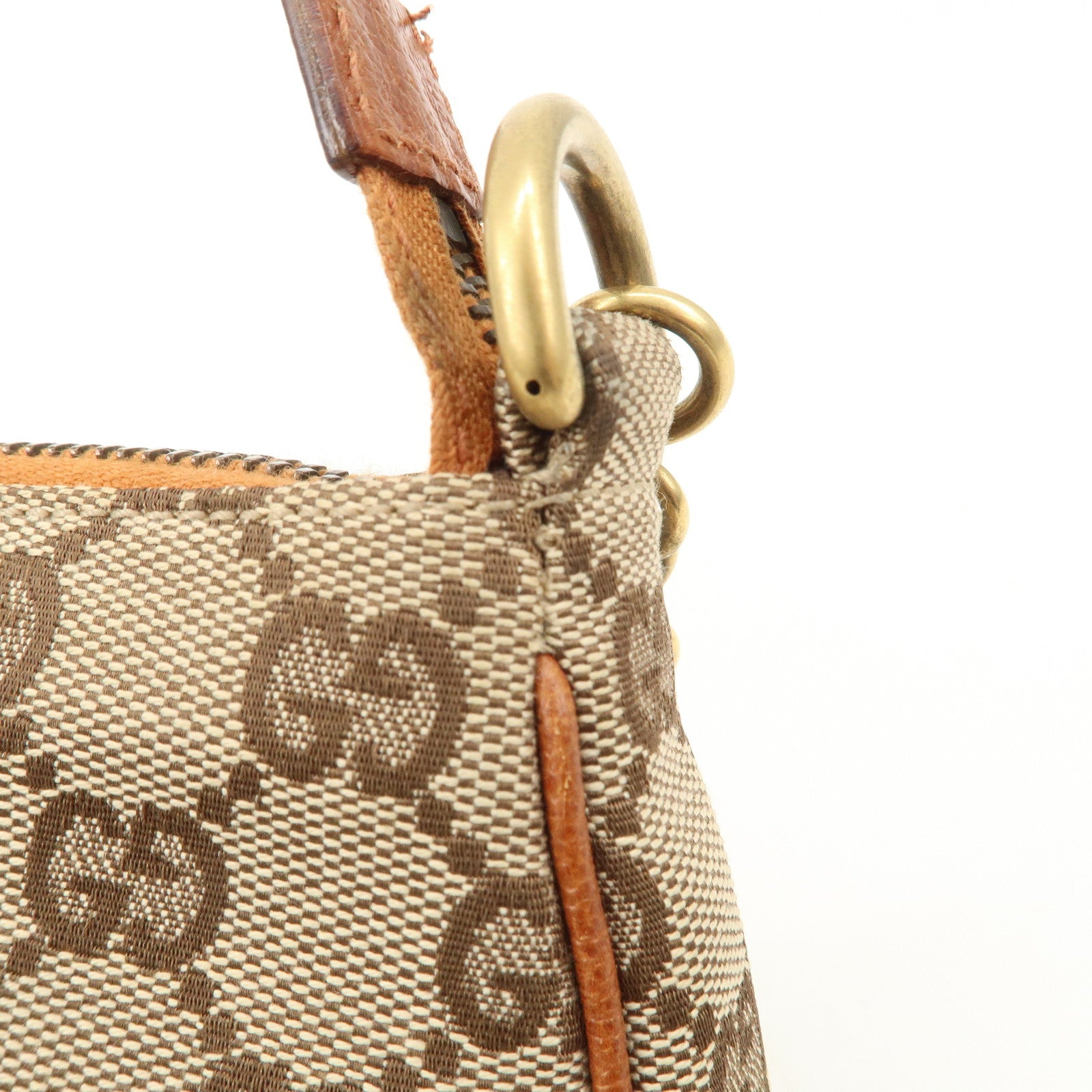 GUCCI GG Canvas Leather Chain Hand Bag Pouch Beige Brown 120940 Used