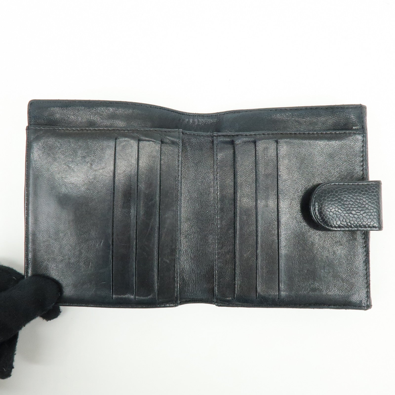 CHANEL COCO Mark Caviarskin Compact Bi-fold Wallet Black