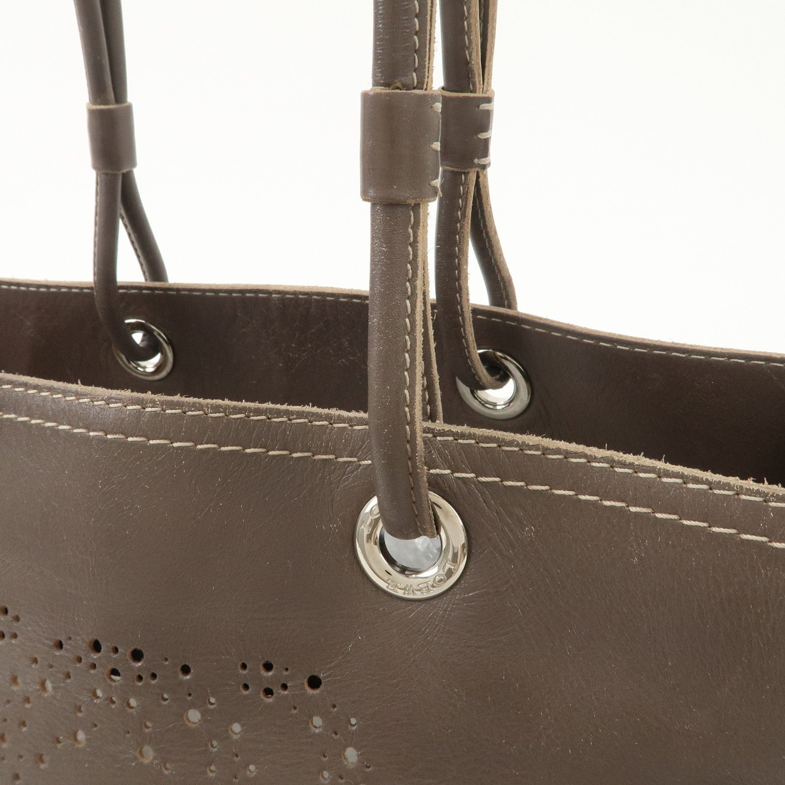 LOEWE Anagram Leather Shopper Tote Bag Shoulder Bag Brown Used