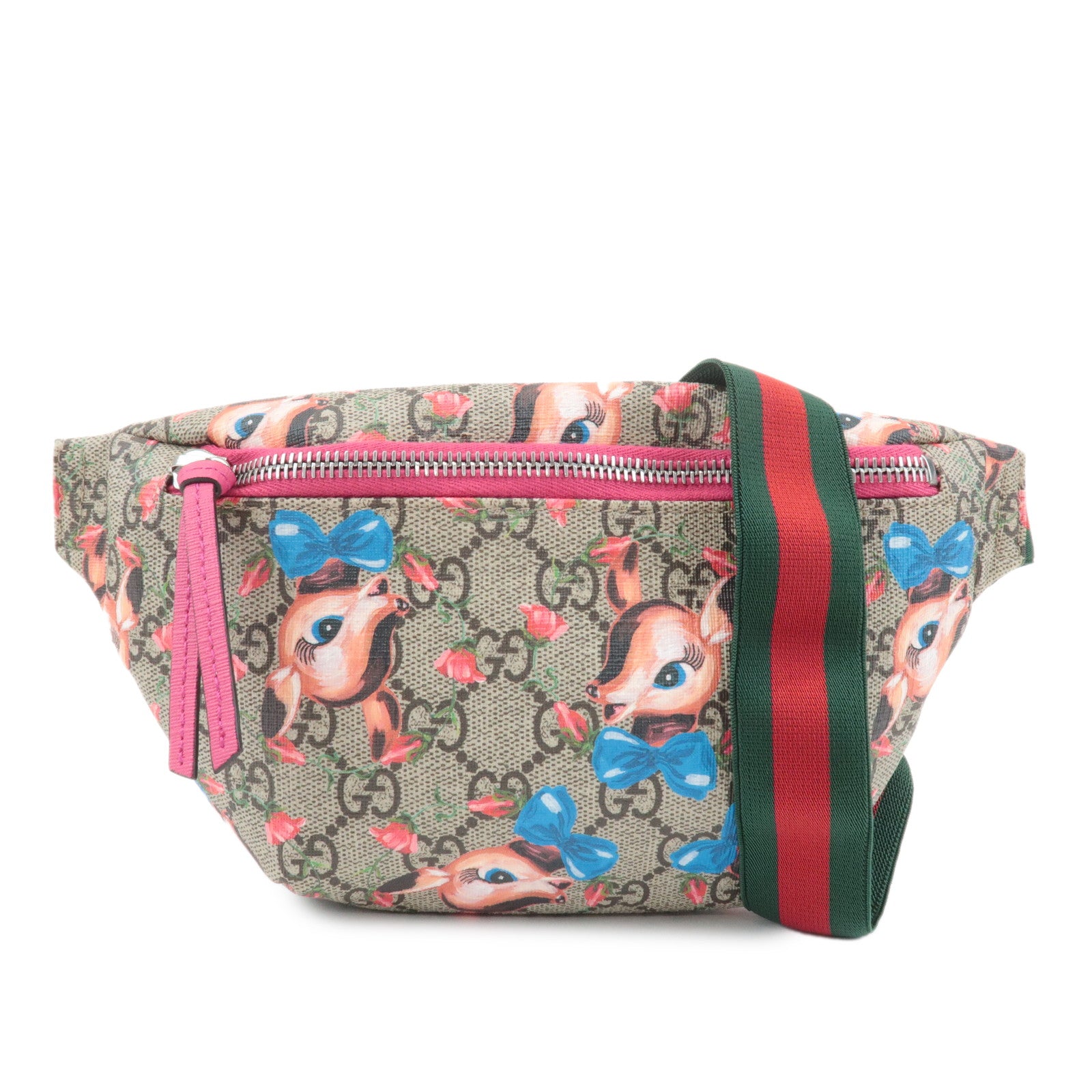 GUCCI GG Supreme Childrens Bambi Floral Waist Bag Beige Pink 502095 Used