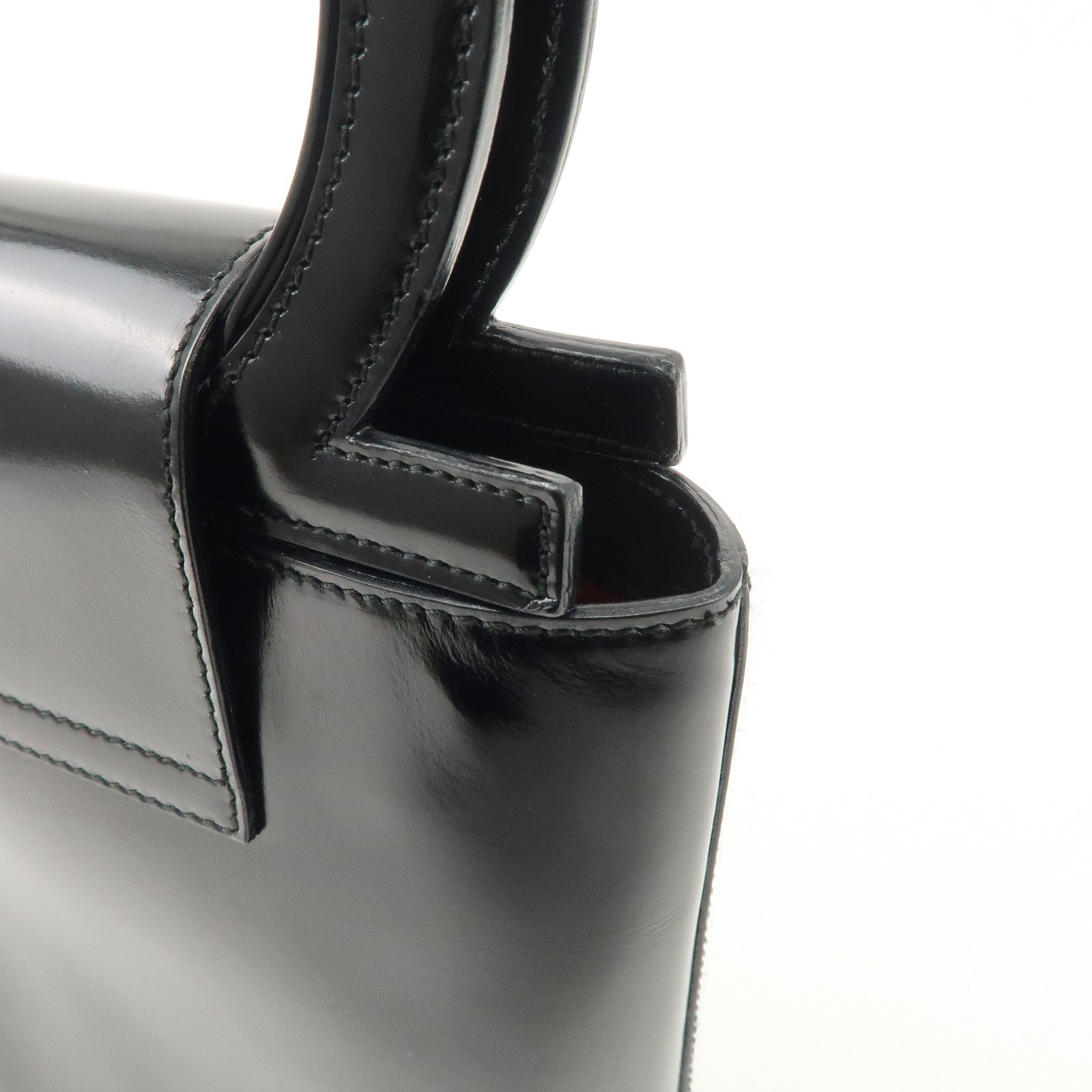 Ferragamo Gancini Leather Hand Bag Black Gold Hardware Used