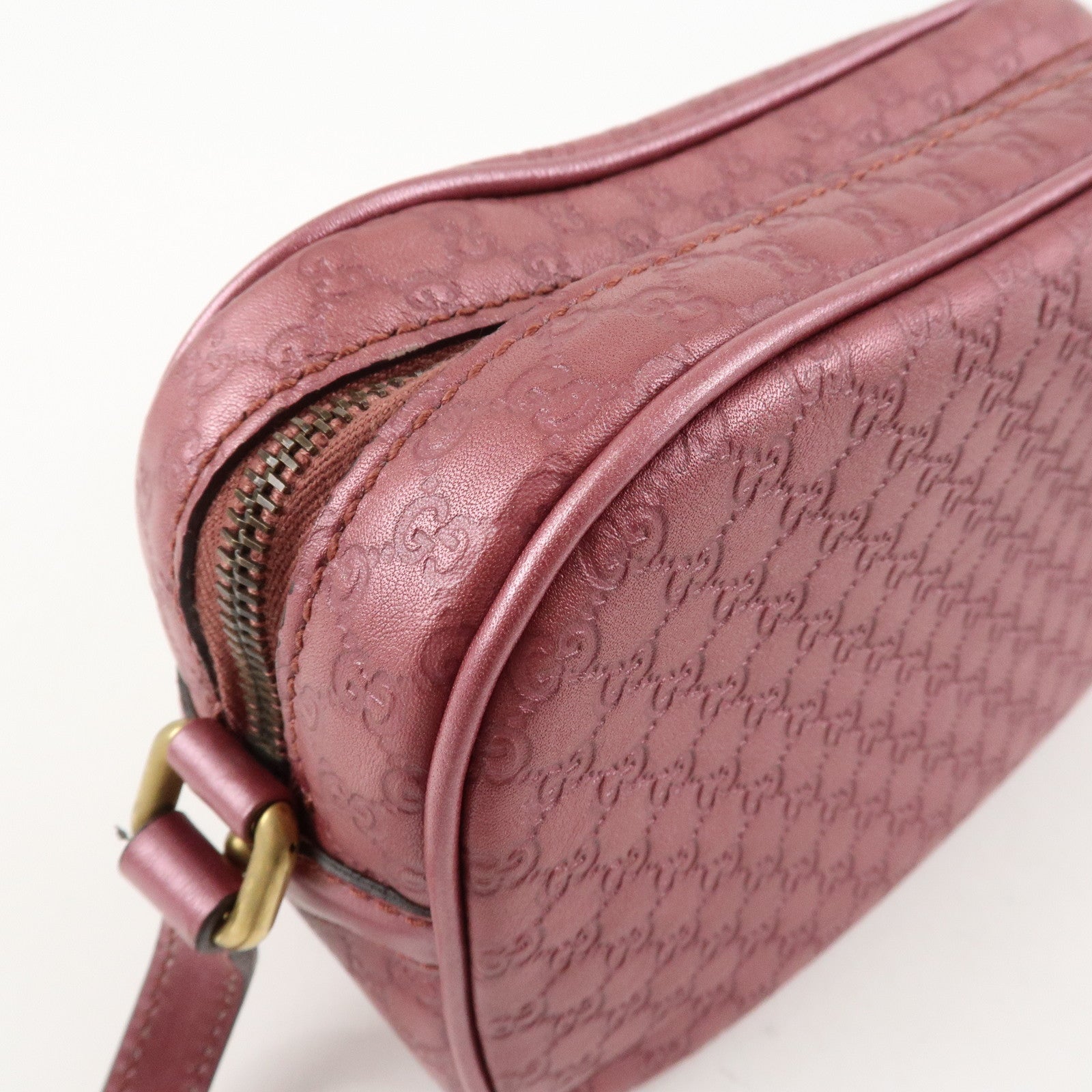 GUCCI Micro Guccissima Leather Shoulder Bag Metallic Pink 309538 Used