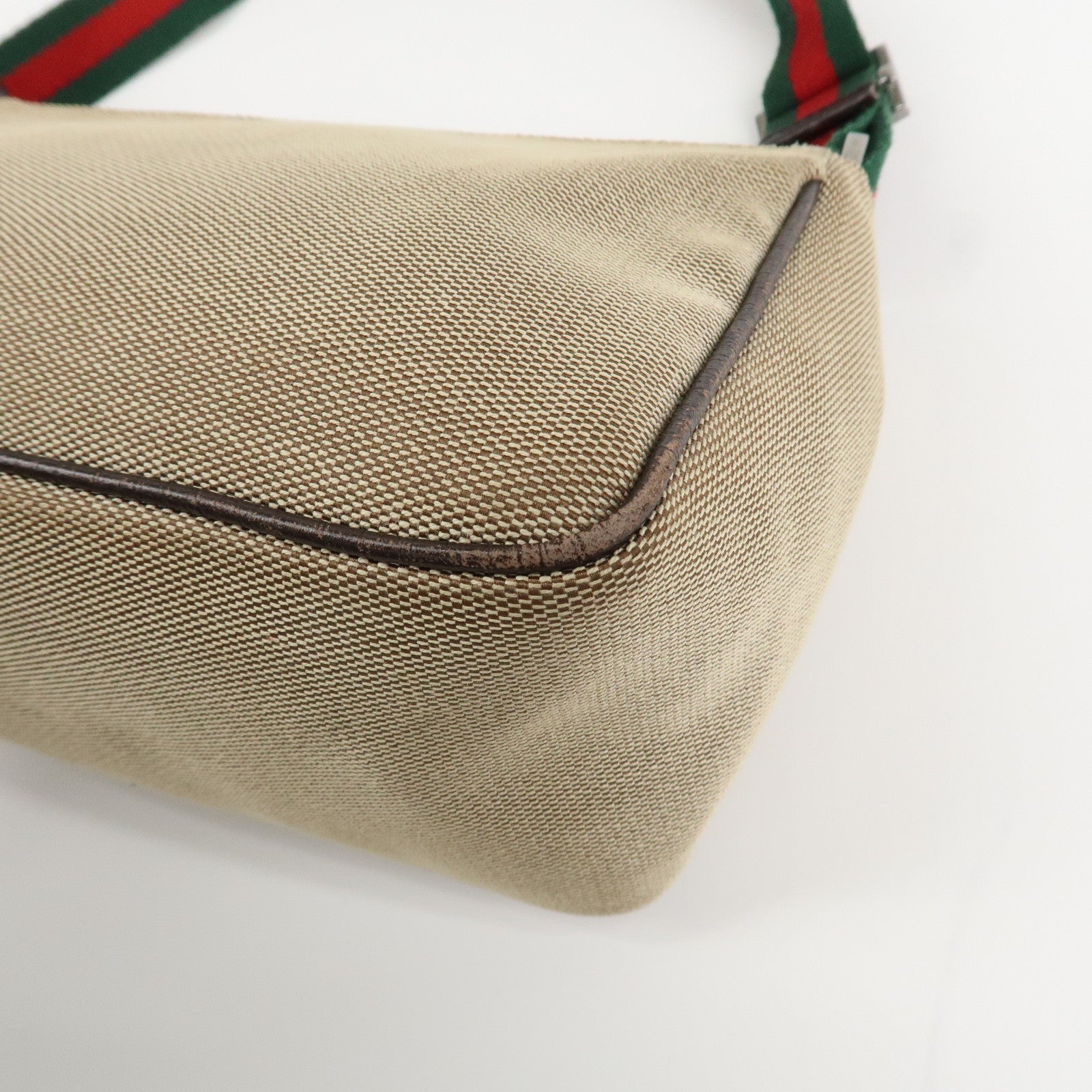 GUCCI Sherry Canvas Leather Pouch Hand Bag Beige Brown 106644 Used