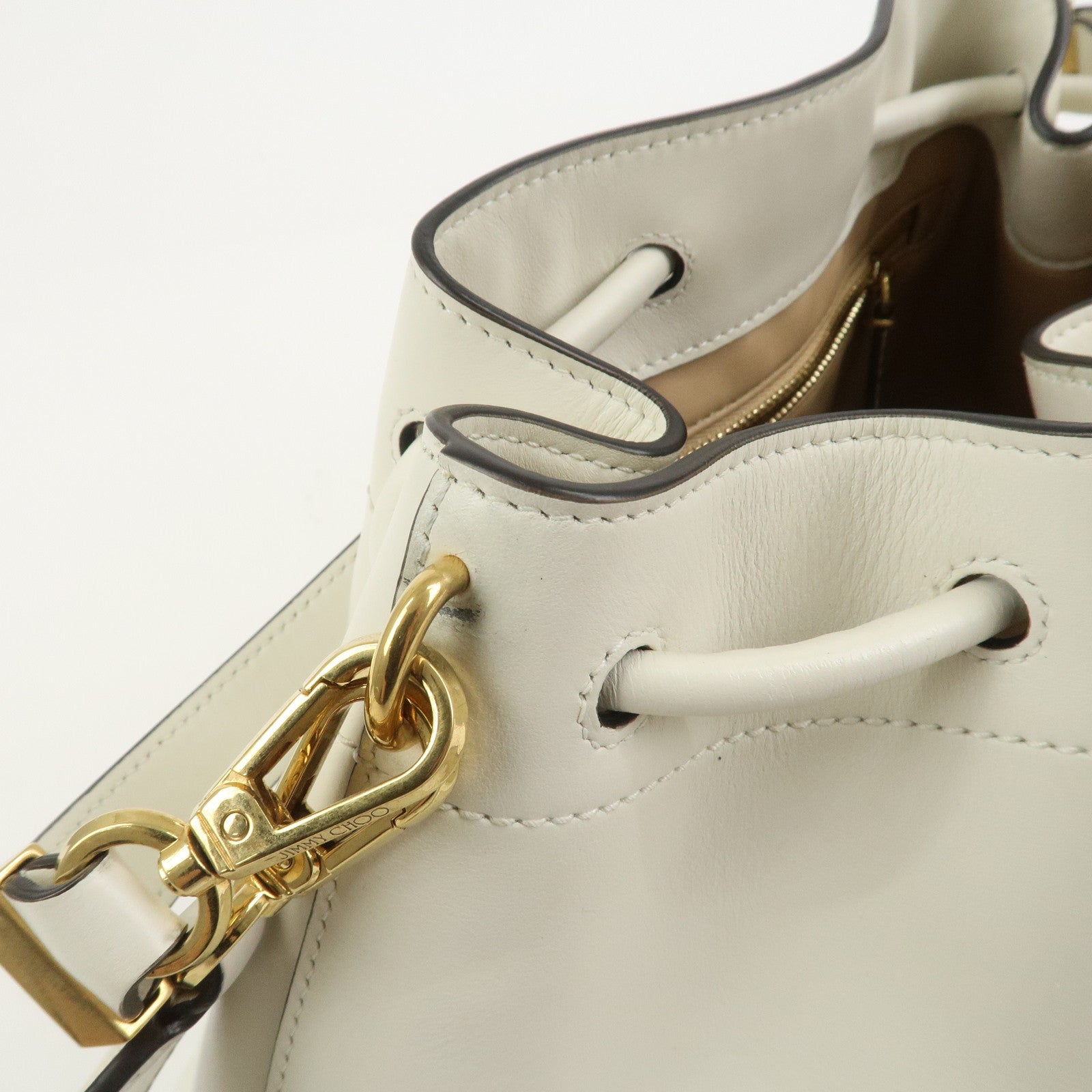 JIMMY CHOO Cinch Calf Leather Medium 2Way Hand Shoulder Bag Ivory