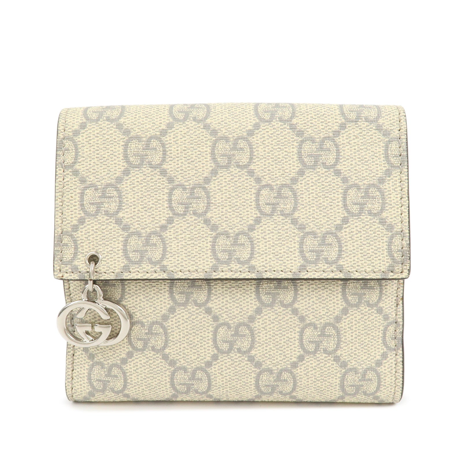 GUCCI Interlocking G GG Supreme W Flap Compact Wallet Beige Gray 212105