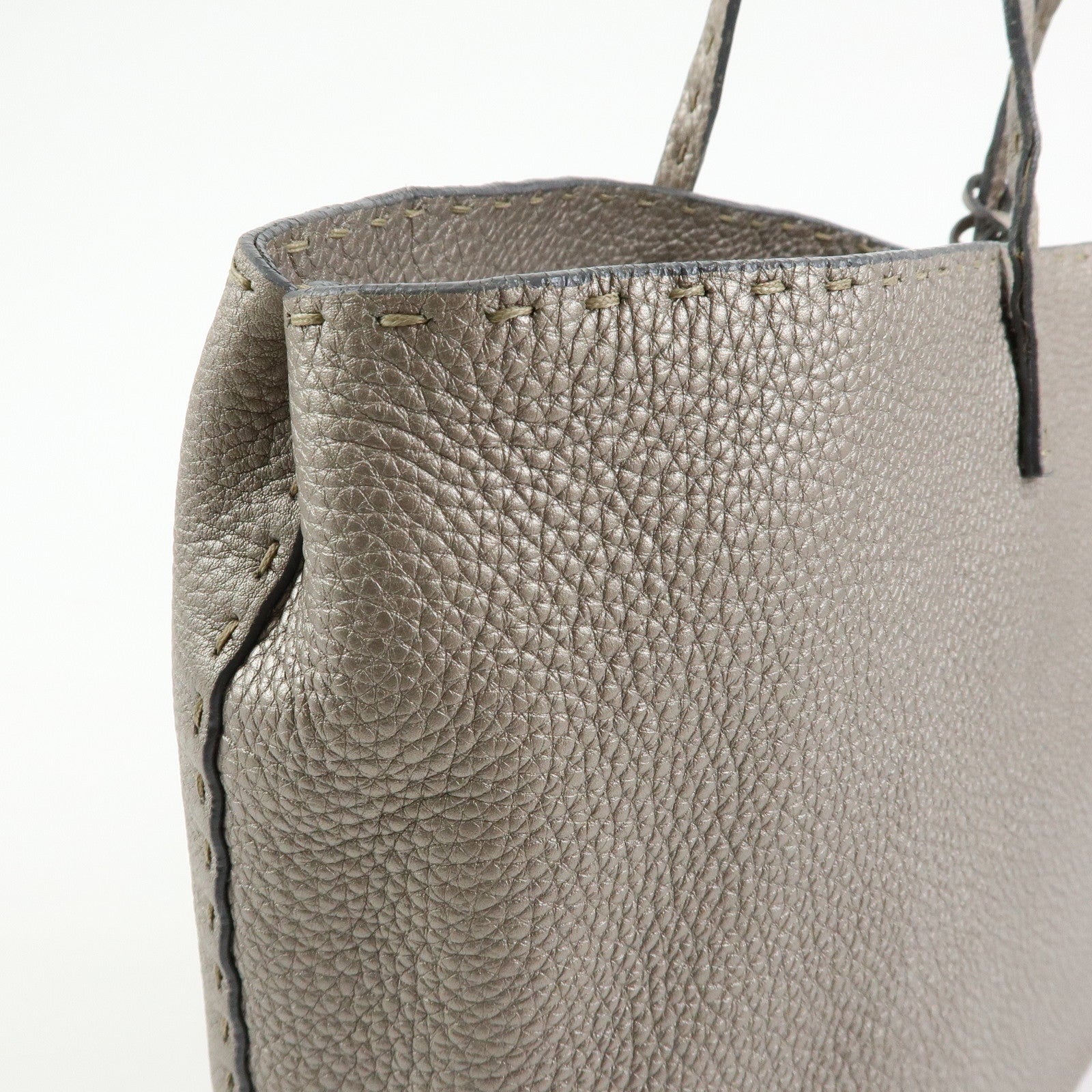 FENDI Selleria Leather Tote Bag Shoulder Bag Silver 8BH126