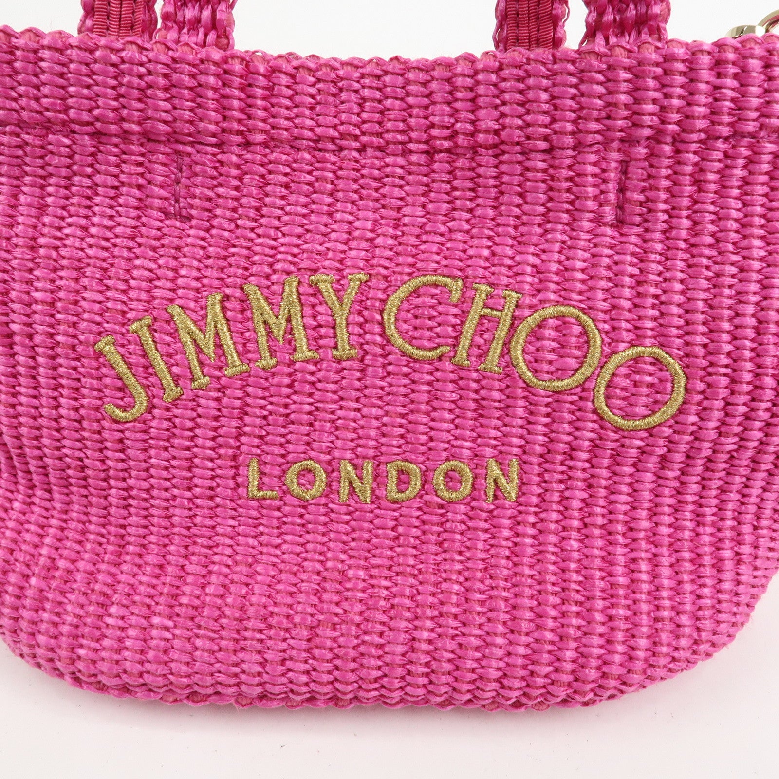 JIMMY CHOO Leather Raffia Beach West East 2 Way Bag Mini Tote Bag