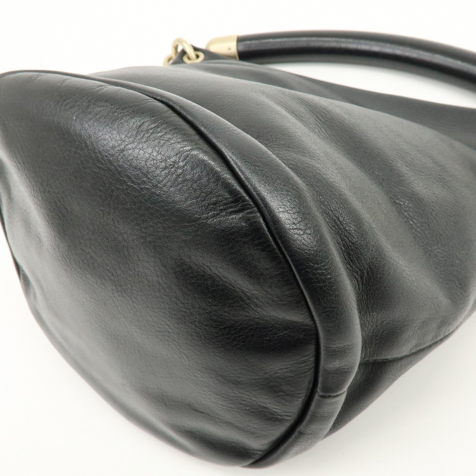 CHANEL COCO Mark Calf Leather Hand Bag Shoulder Bag Black