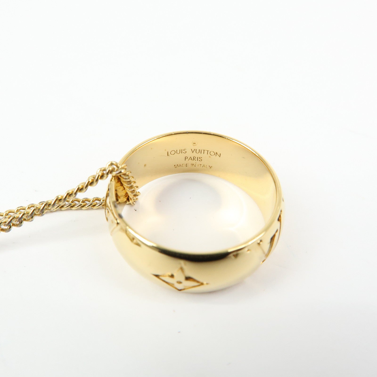 Louis Vuitton Metal Monogram Ring Necklace Gold M80189