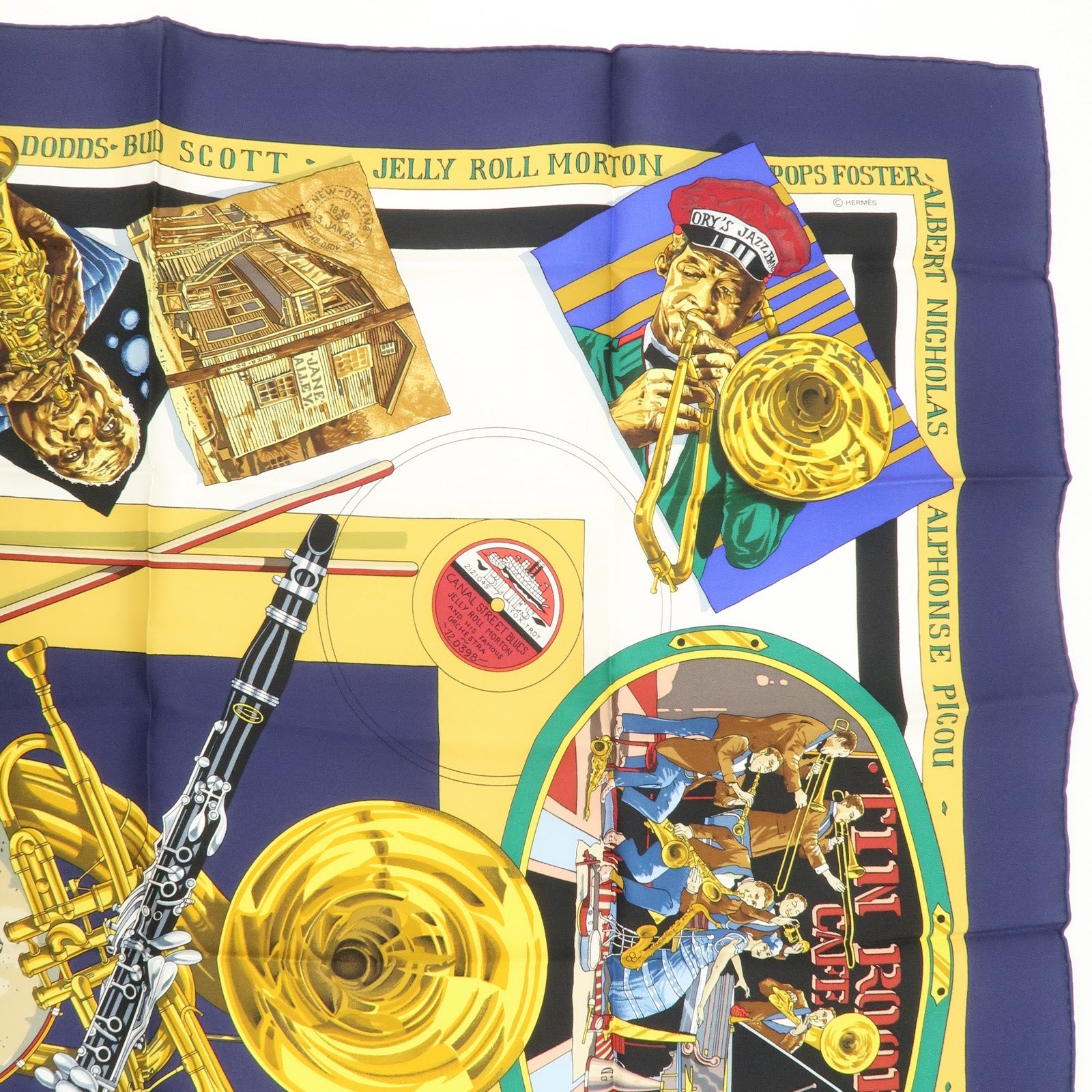 HERMES Carre 90 Silk Scarf THE ORIGINAL NEW ORLEANS CREOLE JAZZ Used