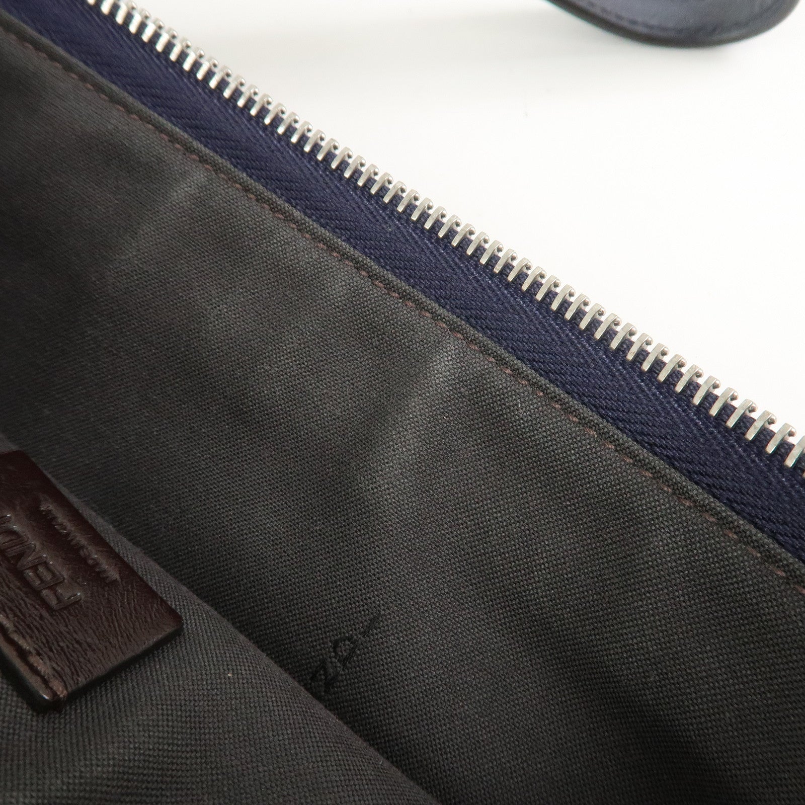 FENDI Zucca Flat Slim Canvas Leather Clutch Bag Navy 7N0134