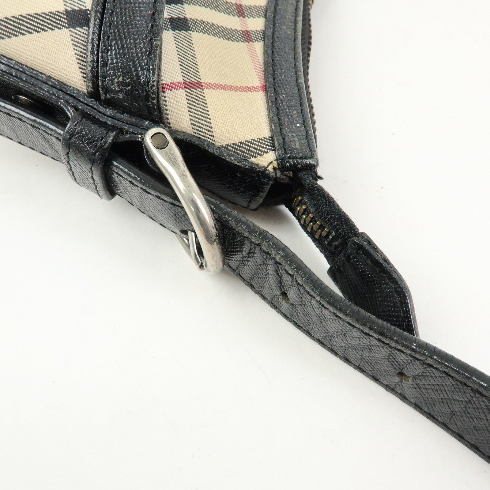 BURBERRY Nova Plaid Canvas Leather Shoulder Bag Beige Black