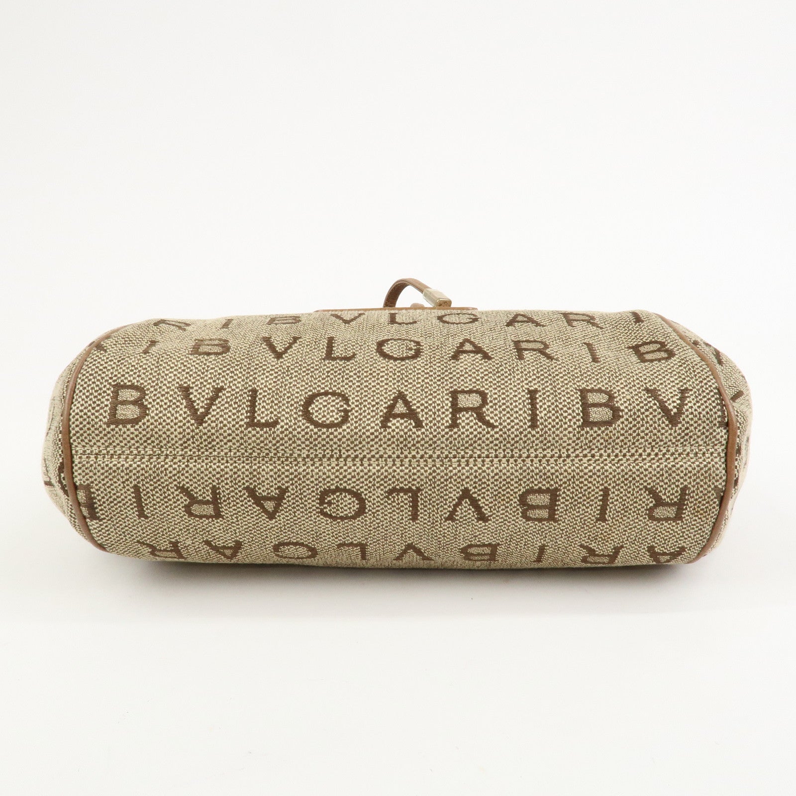 BVLGARI Logo Mania Jacquard Leather Hand Bag Tote Bag Beige