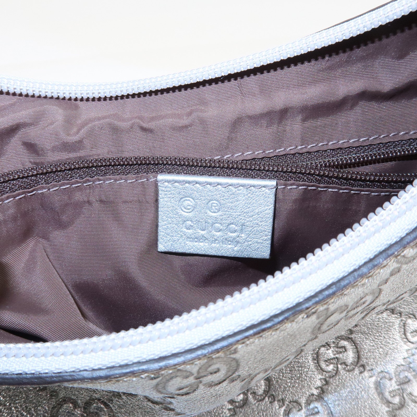 GUCCI Guccissima Leather Shoulder Bag Hand Bag Silver 240020 Used