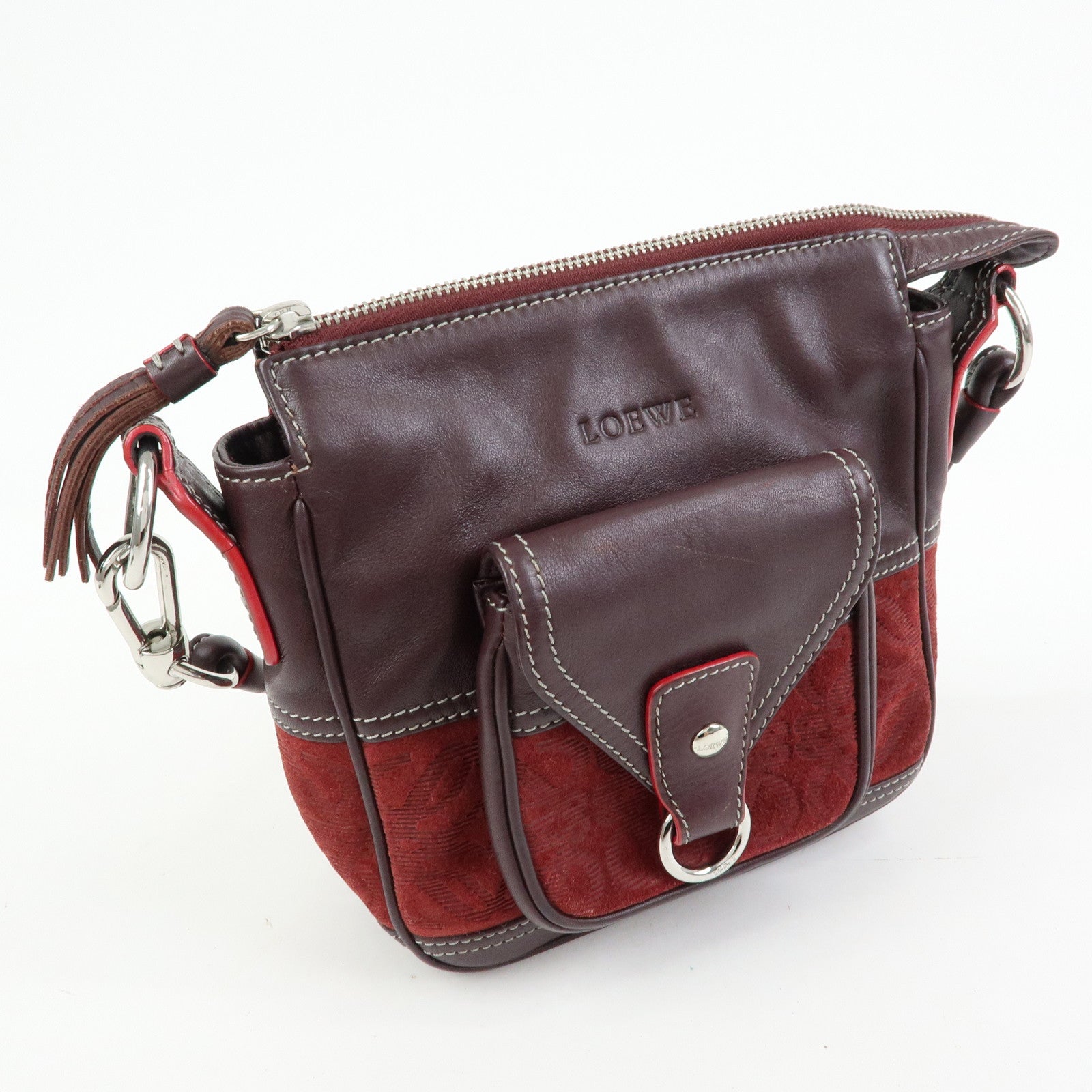 LOEWE Anagram Suede Leather Shoulder Crossbody Bag Bordeaux