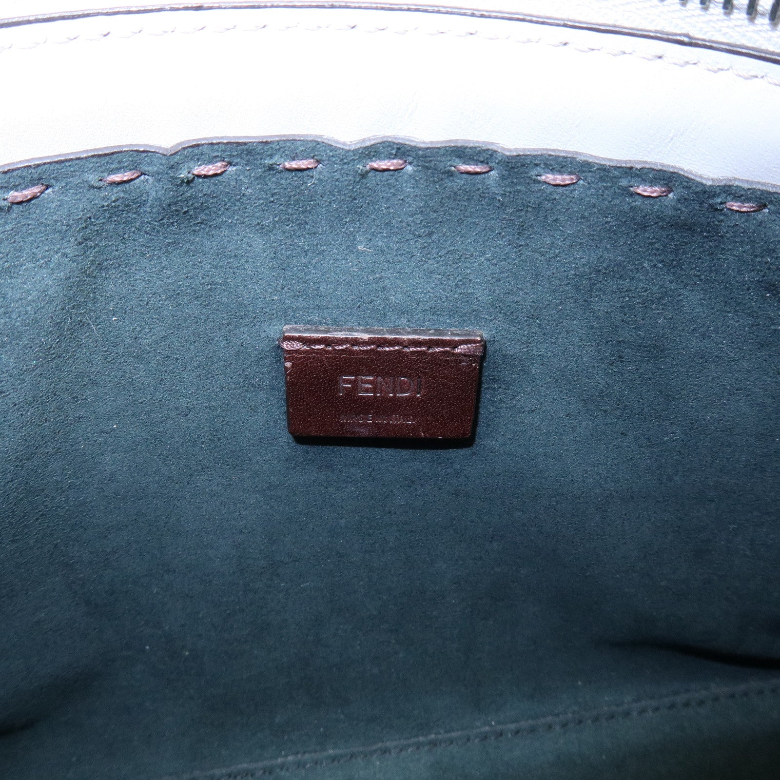 FENDI Logo Leather Shoulder Bag Crossbody Bag Light Grey 7VA547