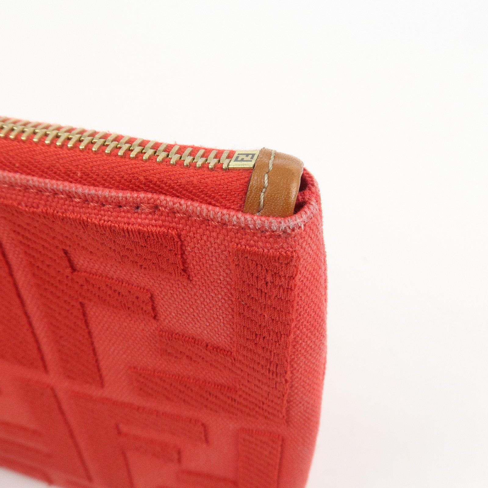 FENDI Zucca Canvas Leather Clutch Bag Cosmetic Bag Red 8N0148