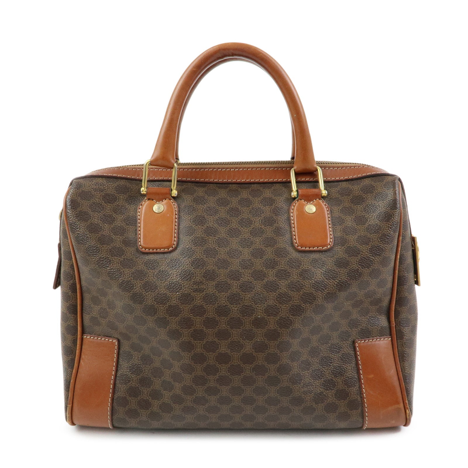 CELINE Macadam PVC Leather Hand Bag Boston Bag Brown