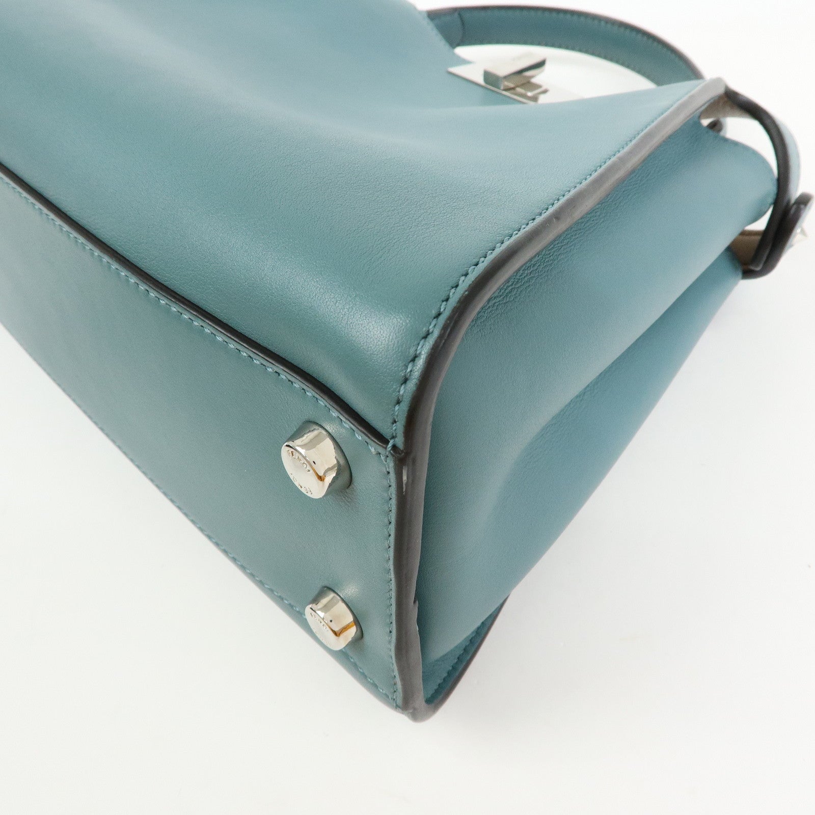 FENDI Peekaboo Iconic Essentially Leather 2Way Hand Bag Blue 8BN302