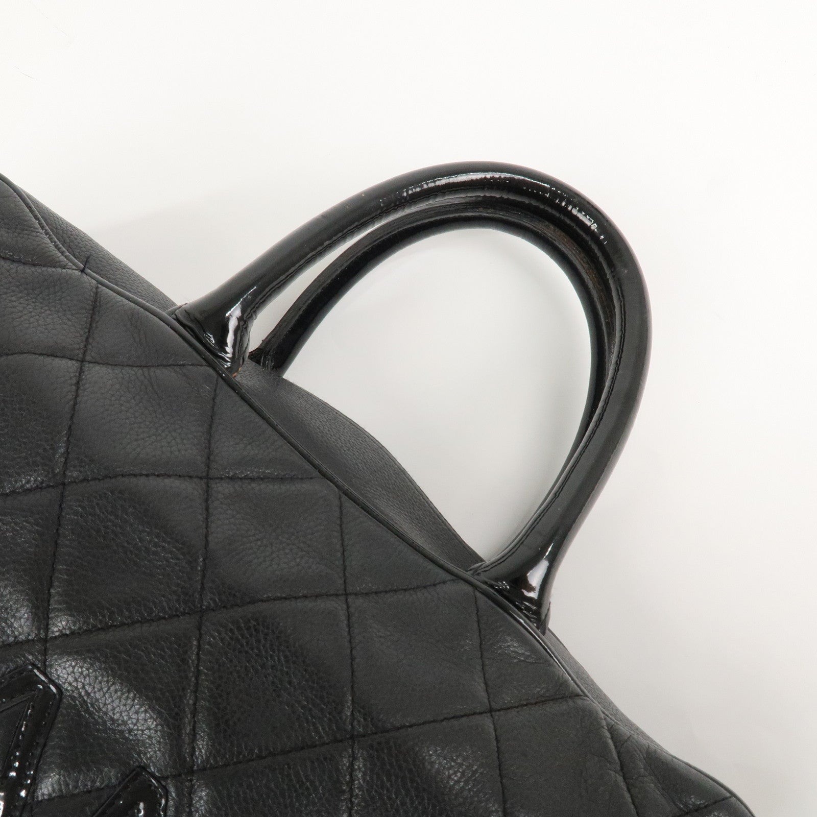 CHANEL Matelasse Leather Boston Bag Bowling Bag Black A15685