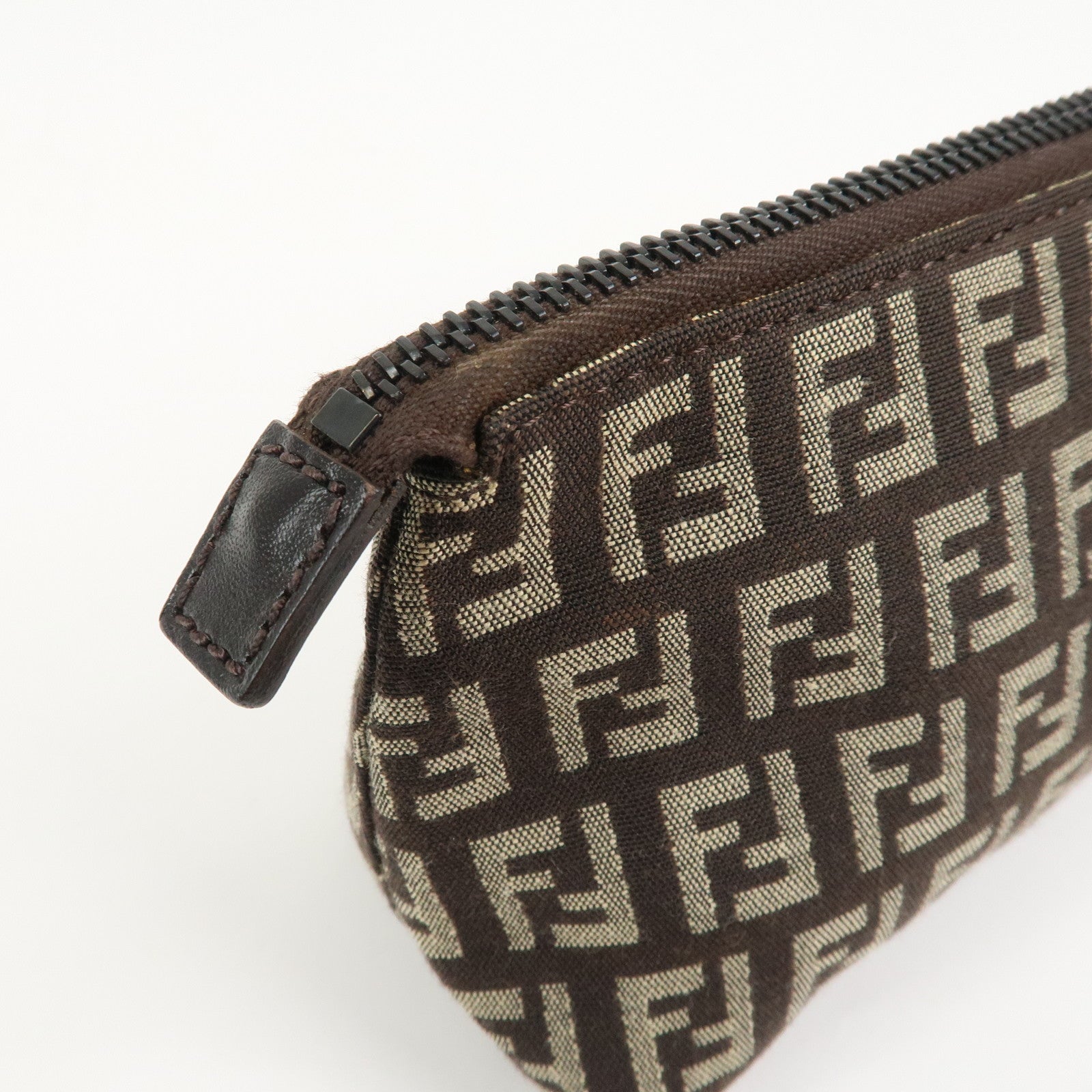 FENDI Zucchino Canvas Leather Cosmetic Pouch Makeup Pouch 7N0038