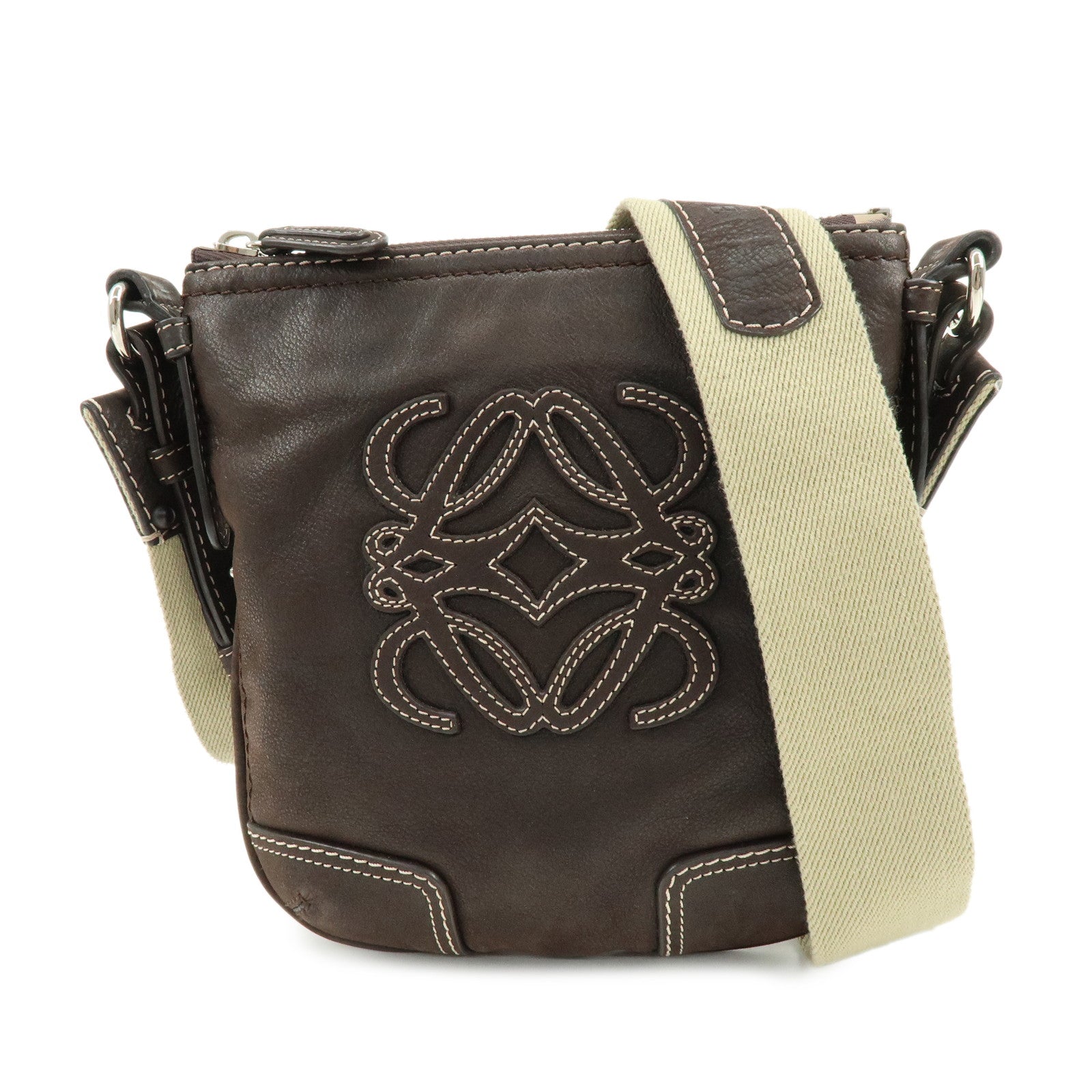 LOEWE Anagram Leather Shoulder Bag Crossbody Bag Brown