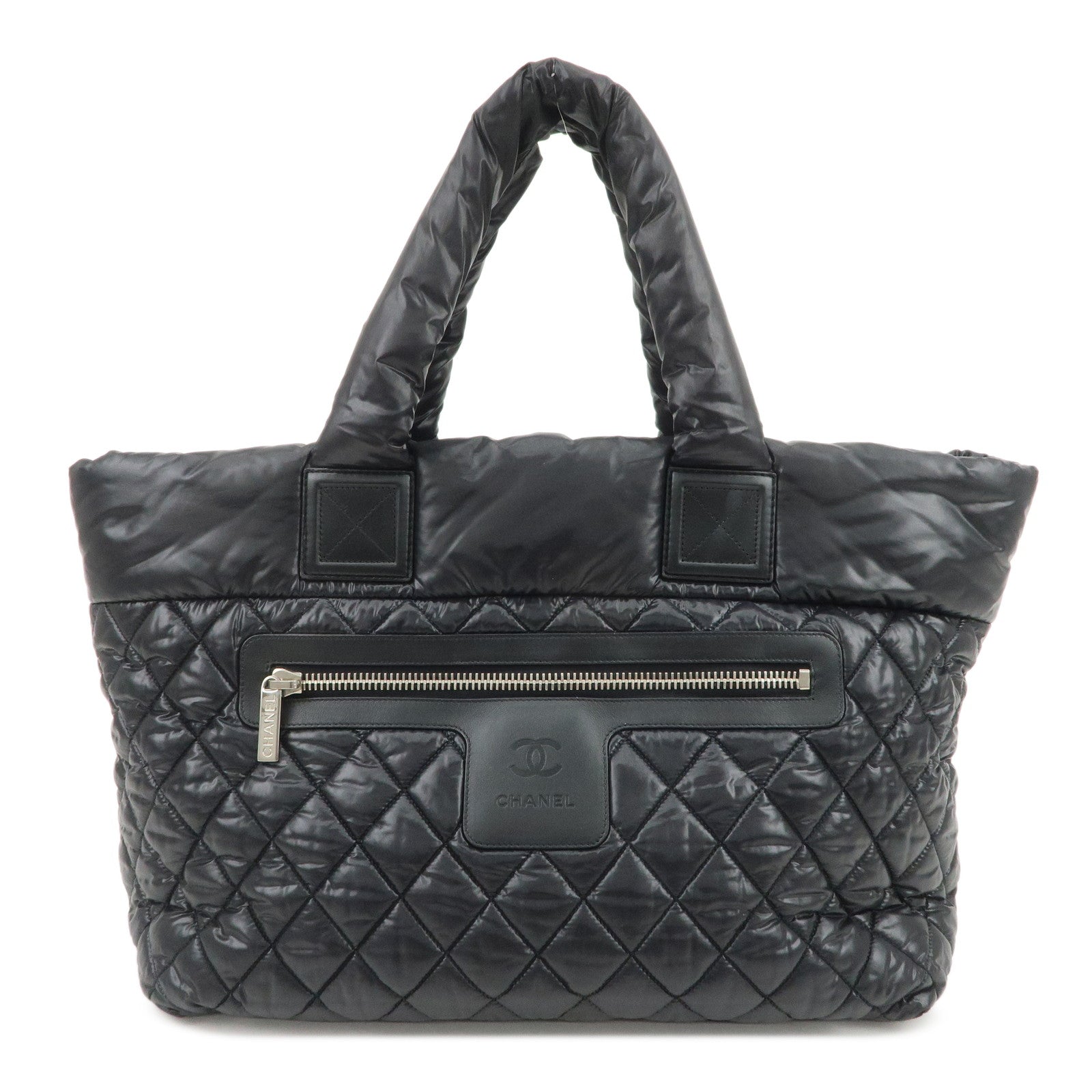CHANEL COCO Cocoon Nylon Leather Tote MM Hand Bag Black A48611