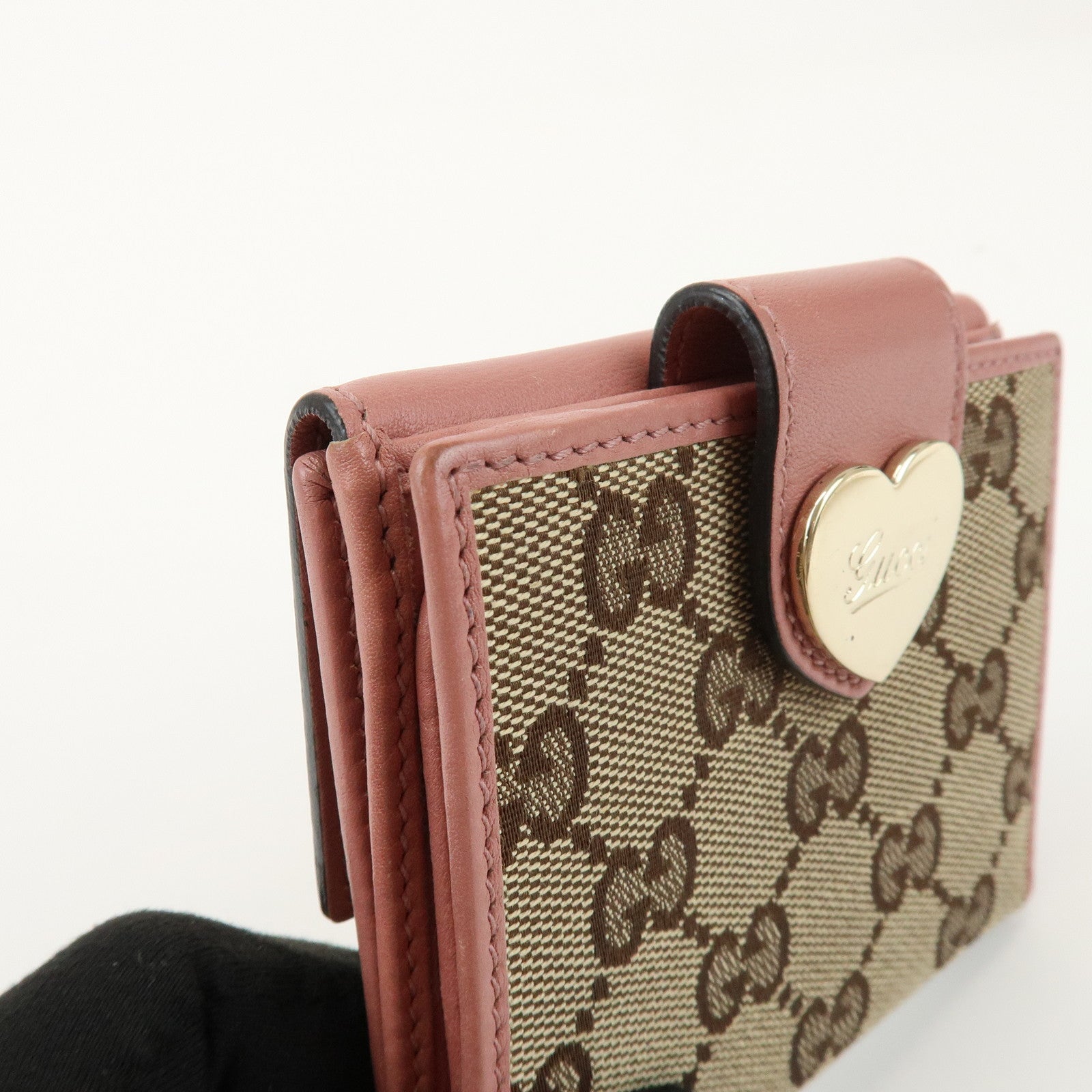 GUCCI Lovely Heart GG Monogram Canvas Leather Compact Wallet 203548