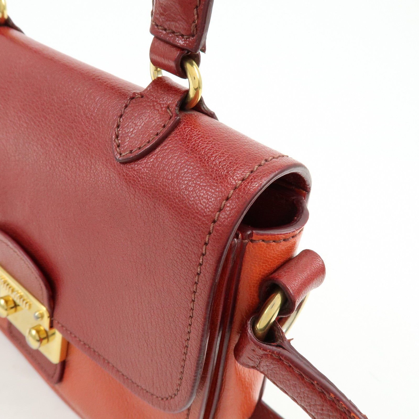 MIU MIU Madras Leather 2Way Bag Hand Bag Shoulder Bag Red Orange