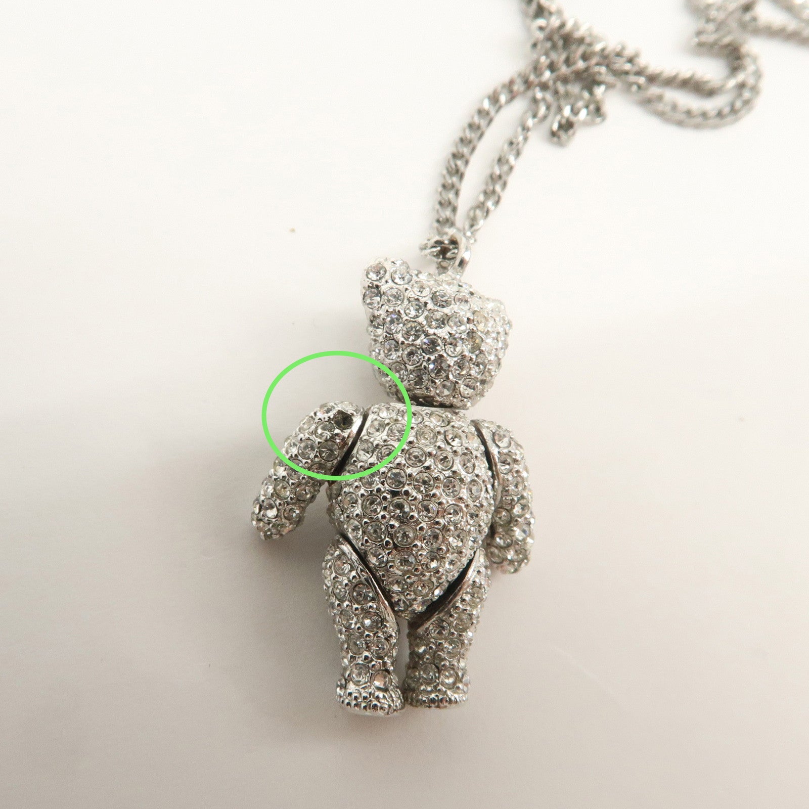 Christian Dior Logo Metal Rhinestone Necklace Silver
