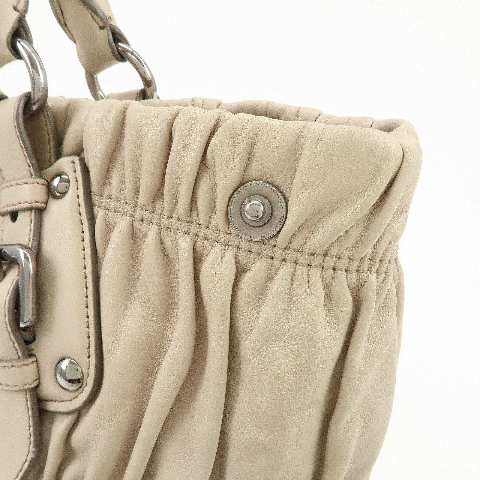 PRADA Leather 2WAY Bag Hand Bag Shoulder Bag Ivory BN1789