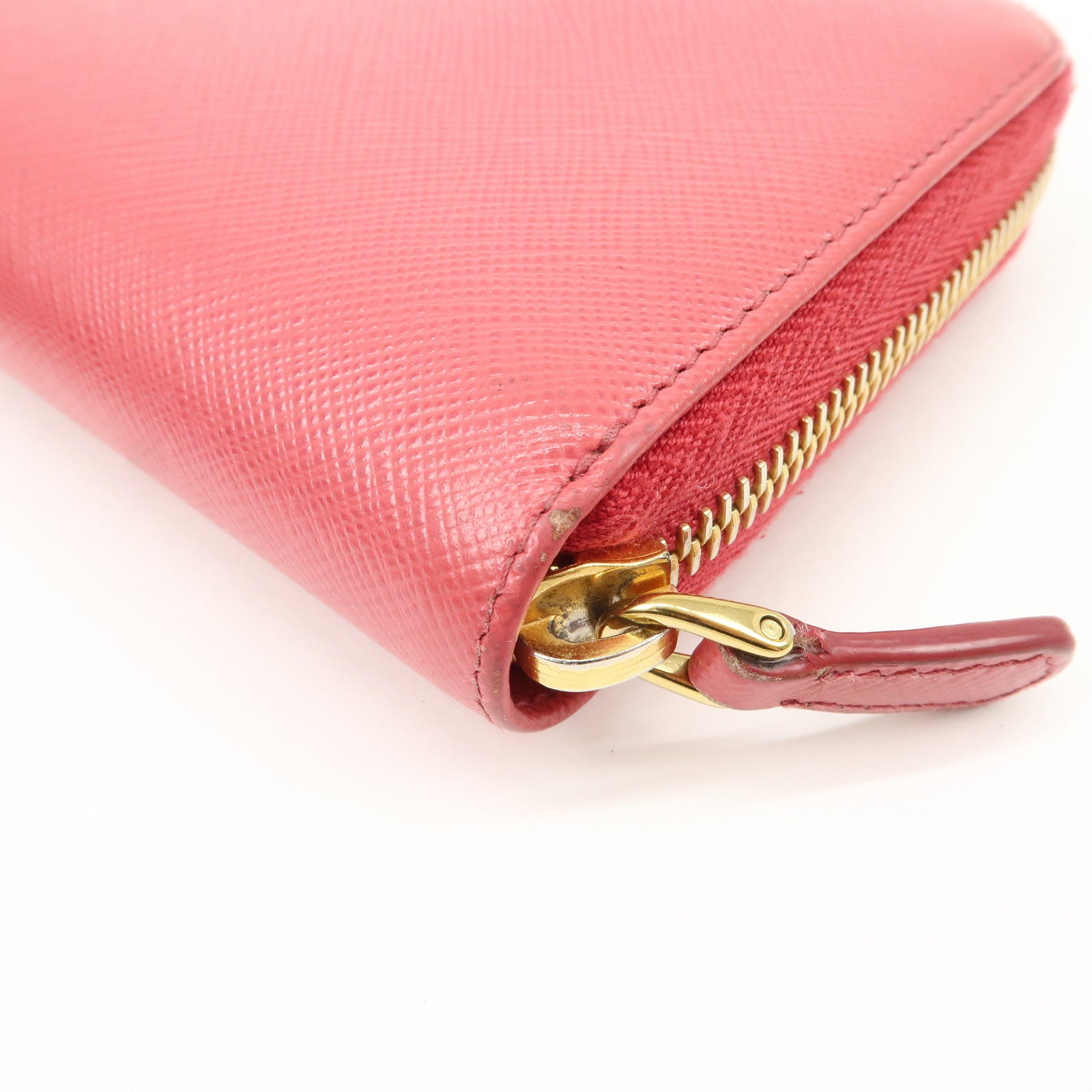 PRADA Logo Saffiano Leather Round Zippy Long Wallet Pink 1M0506